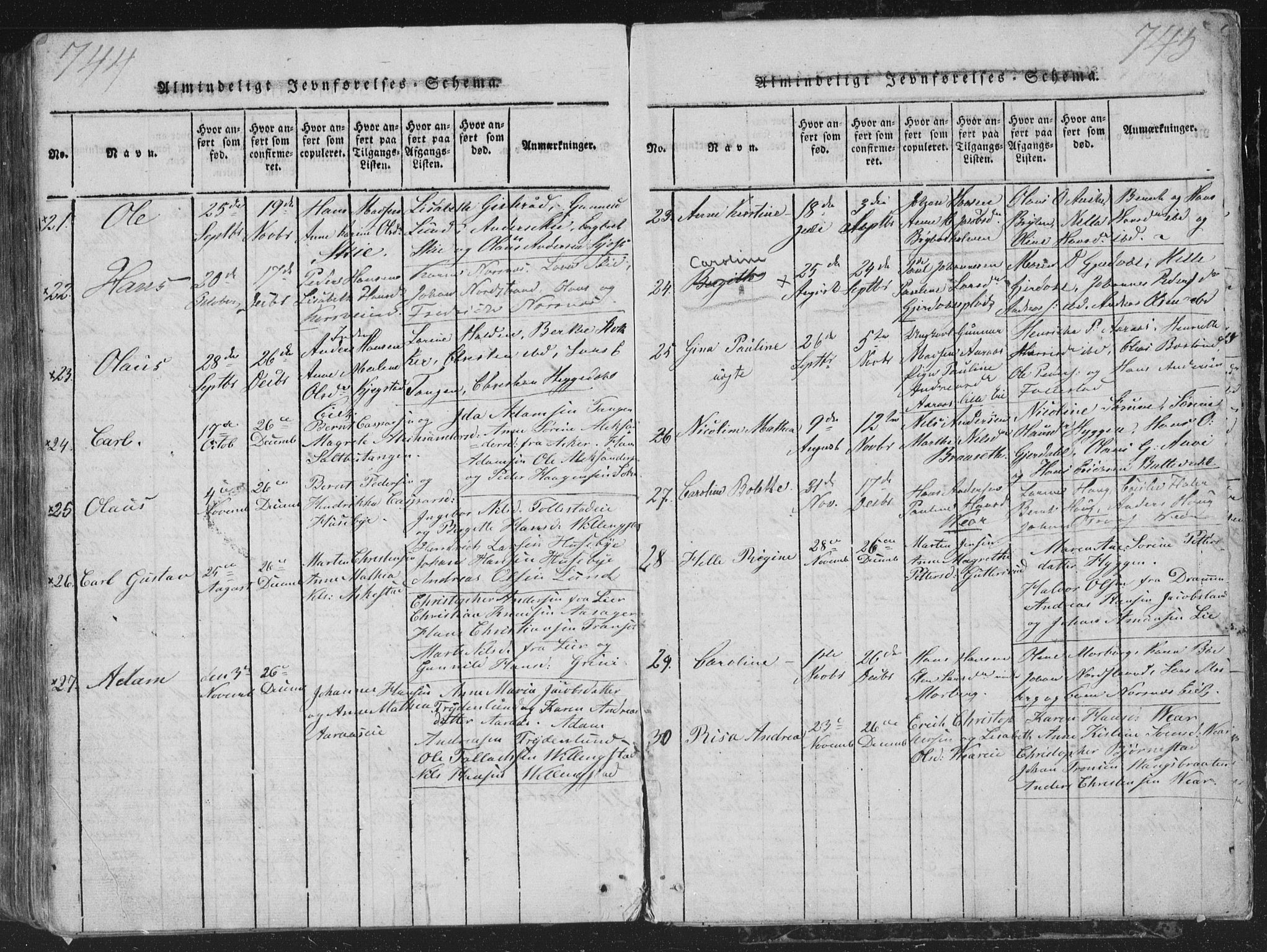 Røyken kirkebøker, AV/SAKO-A-241/G/Ga/L0003: Parish register (copy) no. 3, 1814-1856, p. 744-745