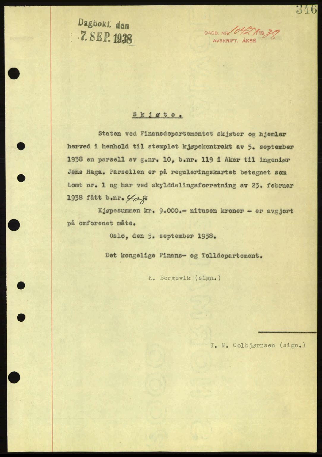 Aker herredsskriveri, SAO/A-10896/G/Gb/Gba/Gbab/L0025: Mortgage book no. A154-155, 1938-1938, Diary no: : 10427/1938