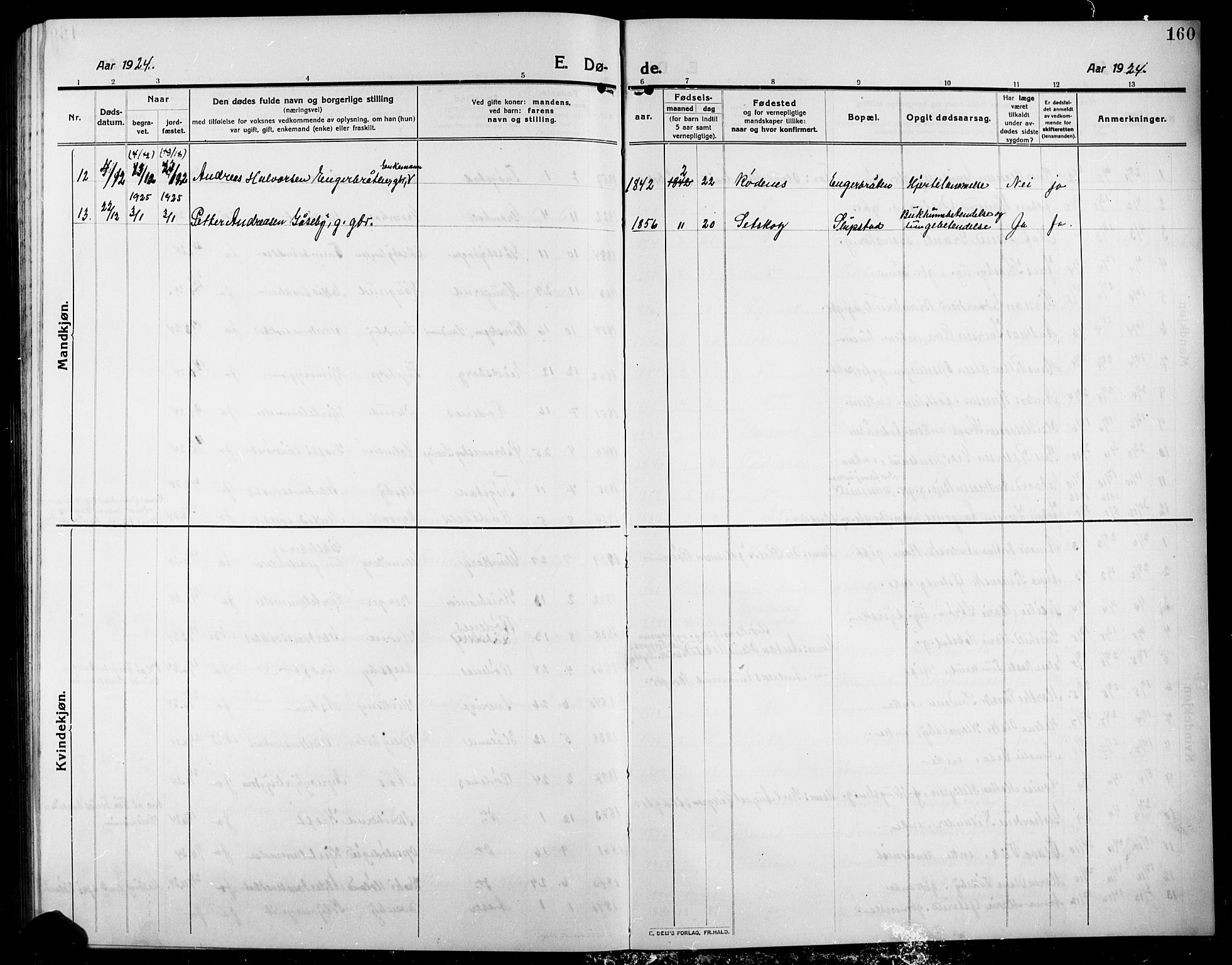 Rødenes prestekontor Kirkebøker, SAO/A-2005/G/Ga/L0003: Parish register (copy) no. I 3, 1911-1926, p. 160