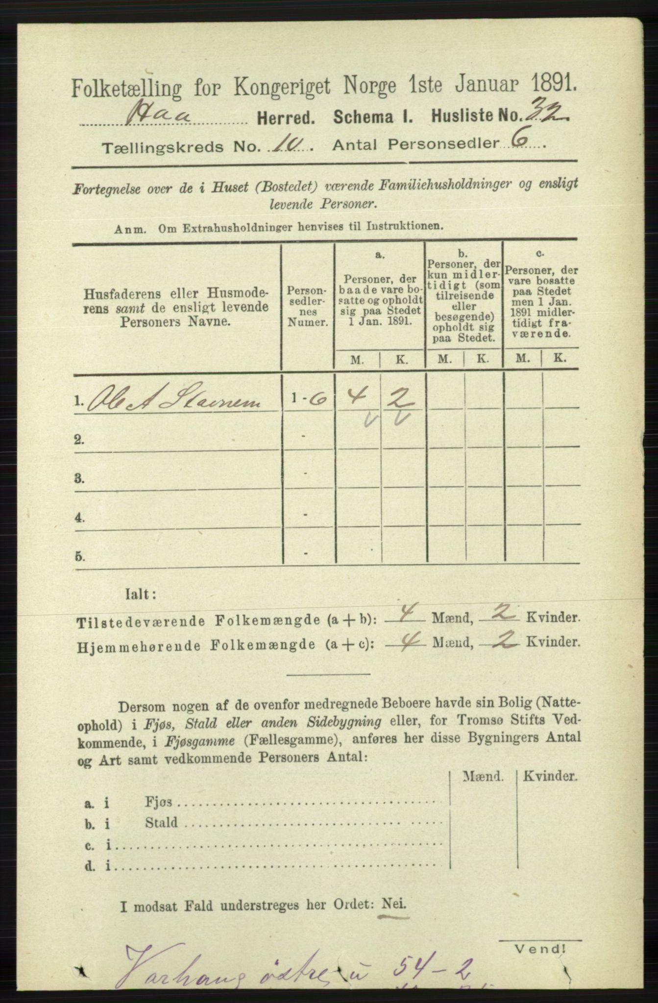 RA, 1891 census for 1119 Hå, 1891, p. 2403