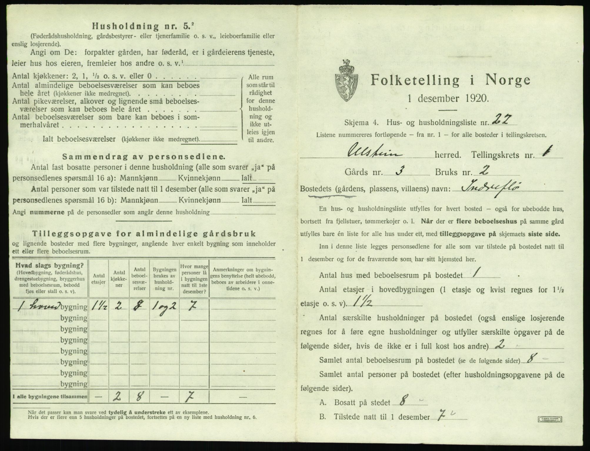 SAT, 1920 census for Ulstein, 1920, p. 90