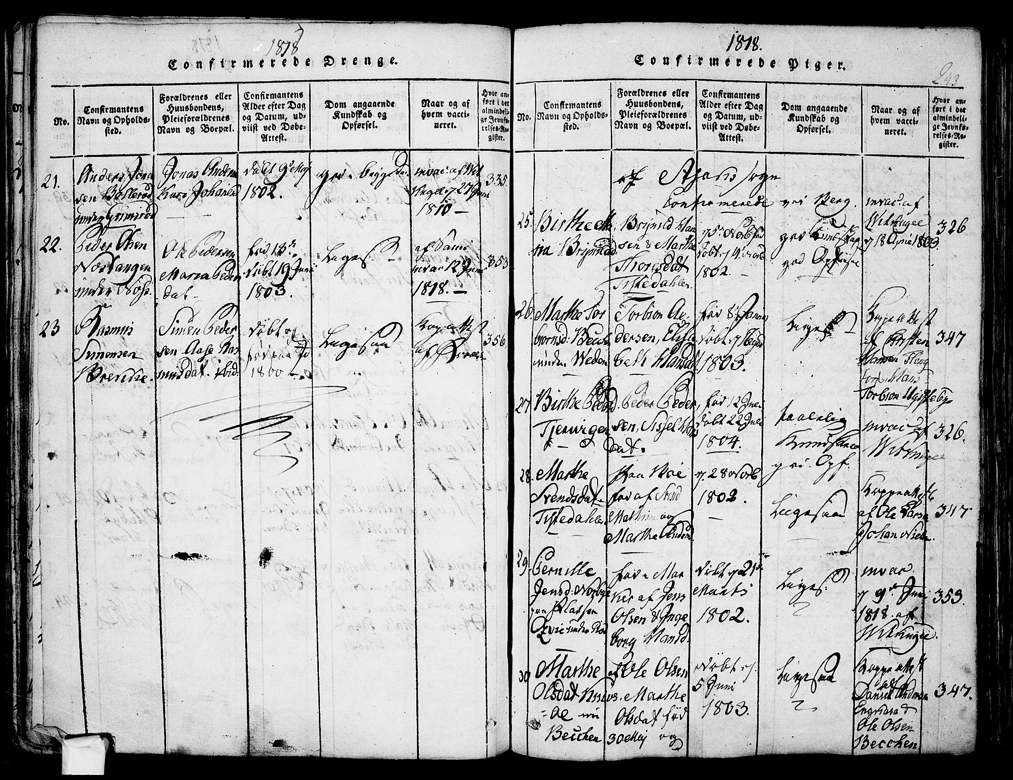 Berg prestekontor Kirkebøker, AV/SAO-A-10902/F/Fa/L0002: Parish register (official) no. I 2, 1815-1831, p. 243