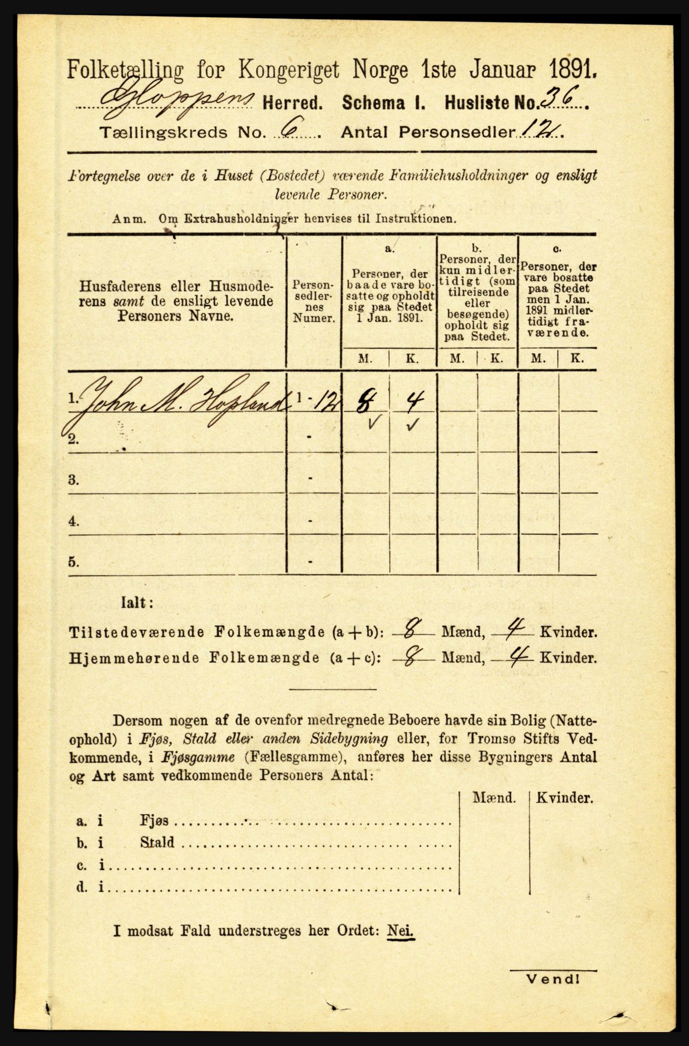 RA, 1891 census for 1445 Gloppen, 1891, p. 2247