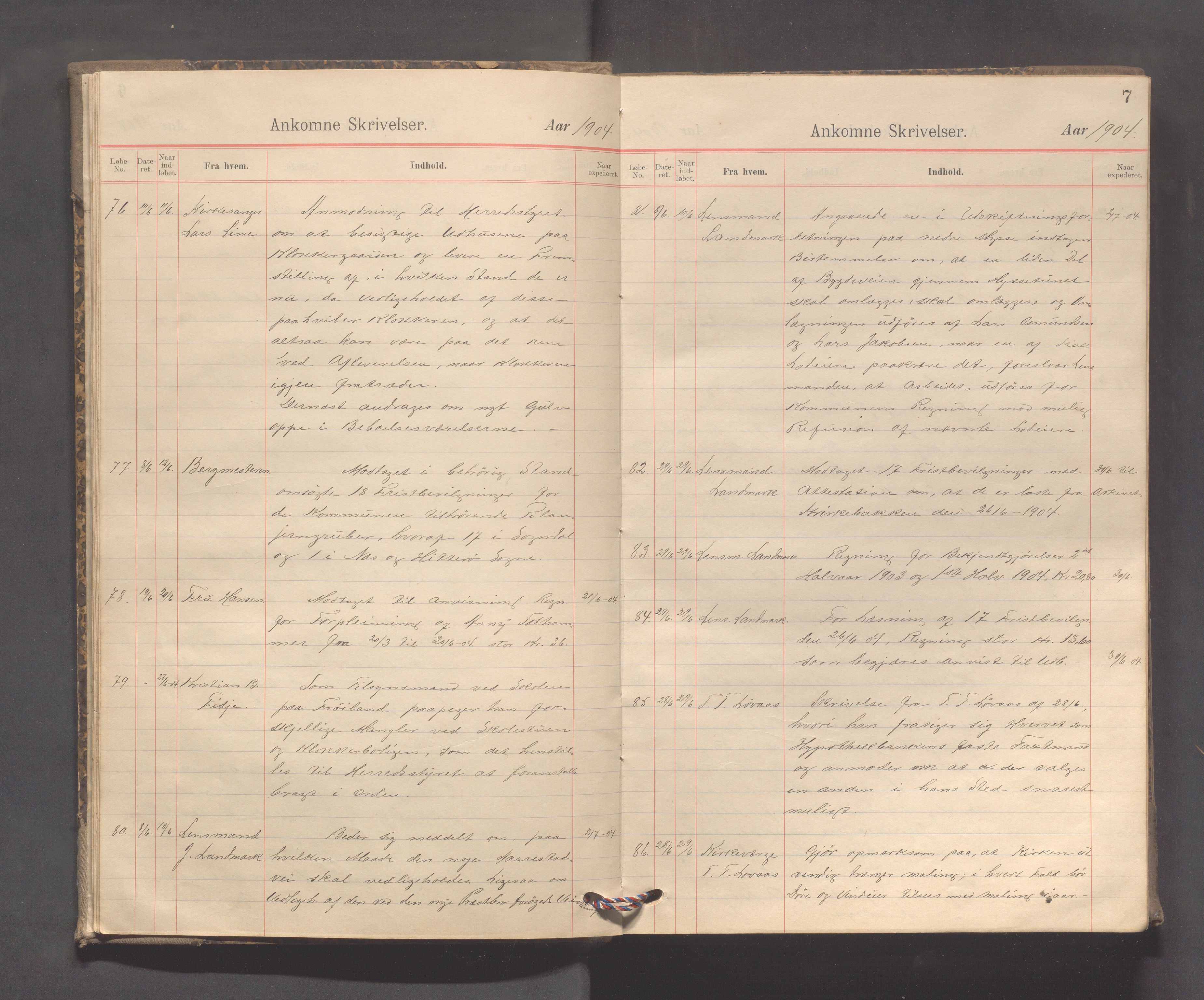 Sokndal kommune - Formannskapet/Sentraladministrasjonen, IKAR/K-101099/C/Ca/L0003: Journal, 1904-1912, p. 7