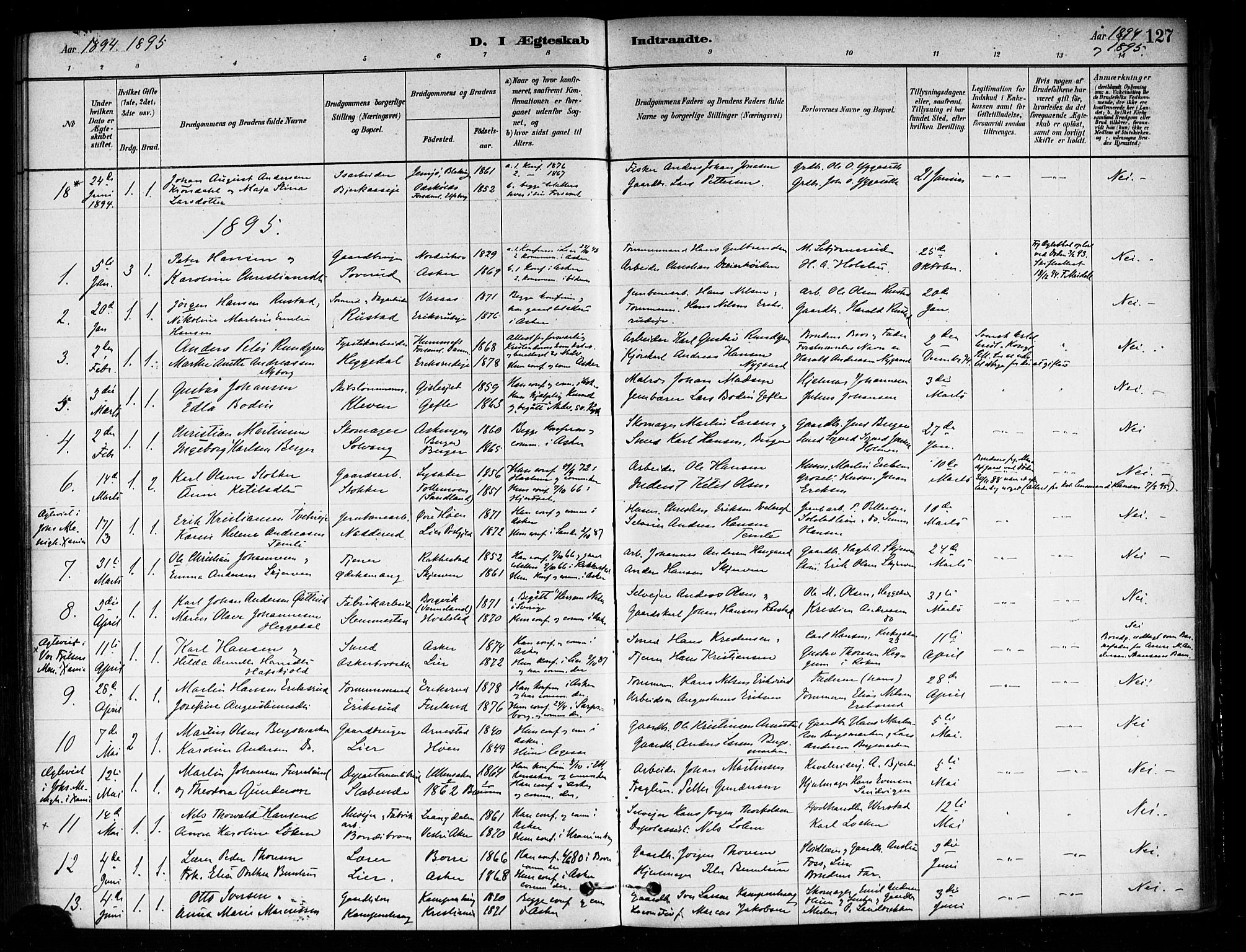 Asker prestekontor Kirkebøker, SAO/A-10256a/F/Fa/L0014: Parish register (official) no. I 14, 1879-1900, p. 127