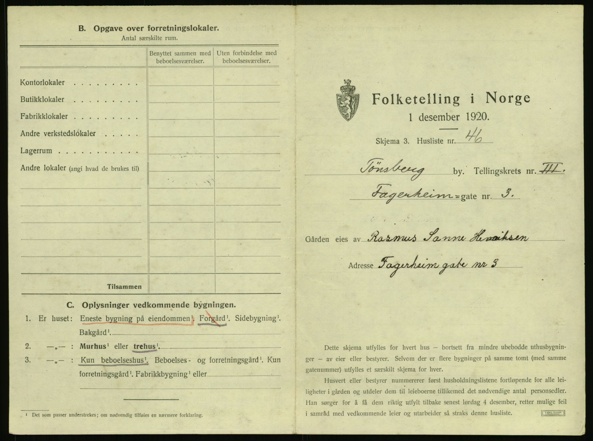 SAKO, 1920 census for Tønsberg, 1920, p. 395