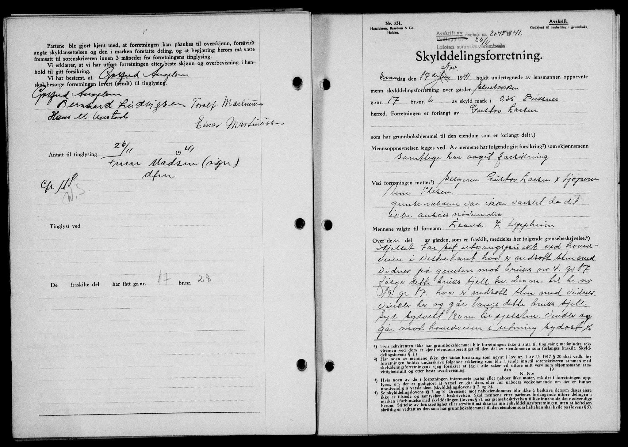 Lofoten sorenskriveri, SAT/A-0017/1/2/2C/L0009a: Mortgage book no. 9a, 1941-1942, Diary no: : 2045/1941