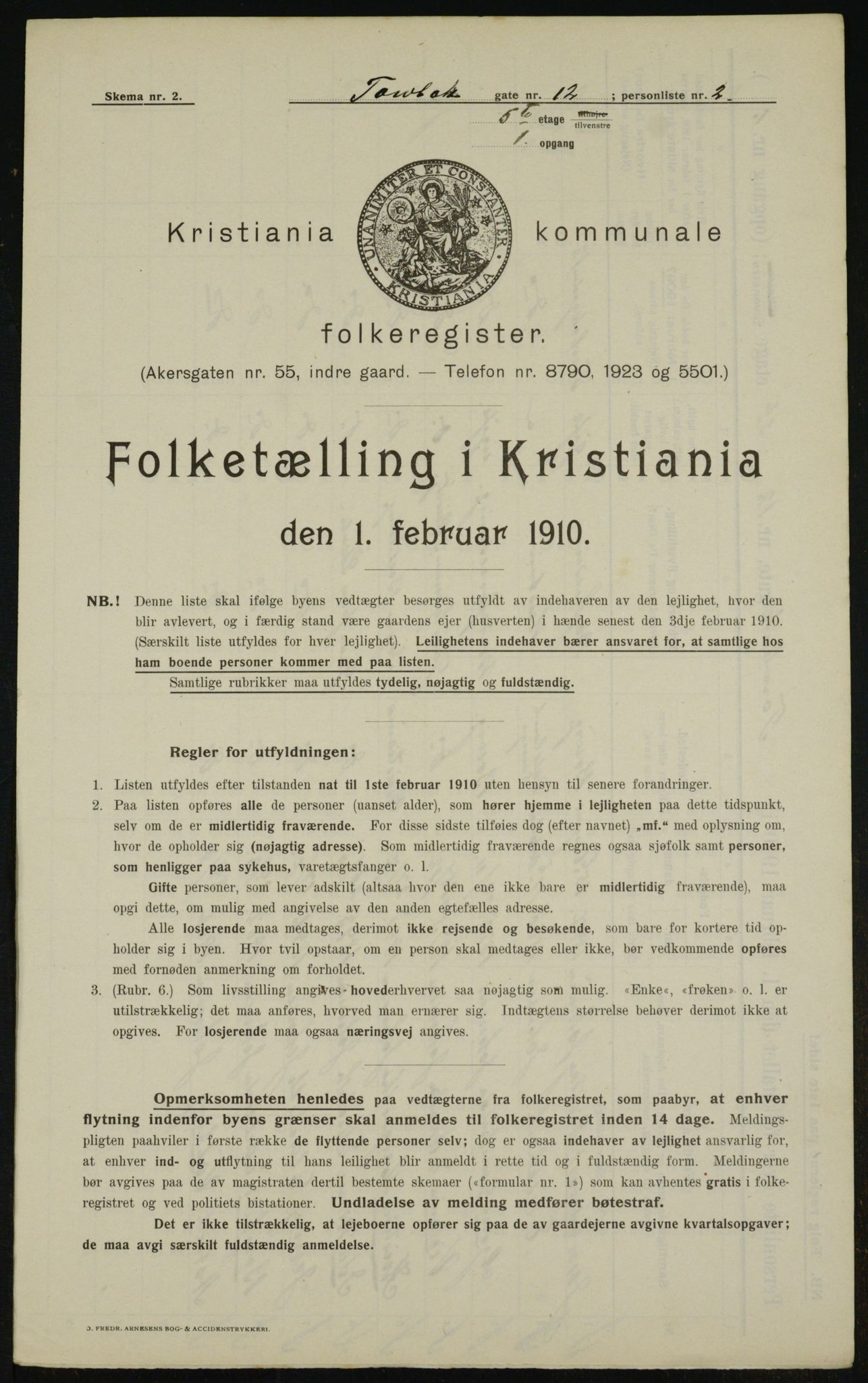 OBA, Municipal Census 1910 for Kristiania, 1910, p. 109286