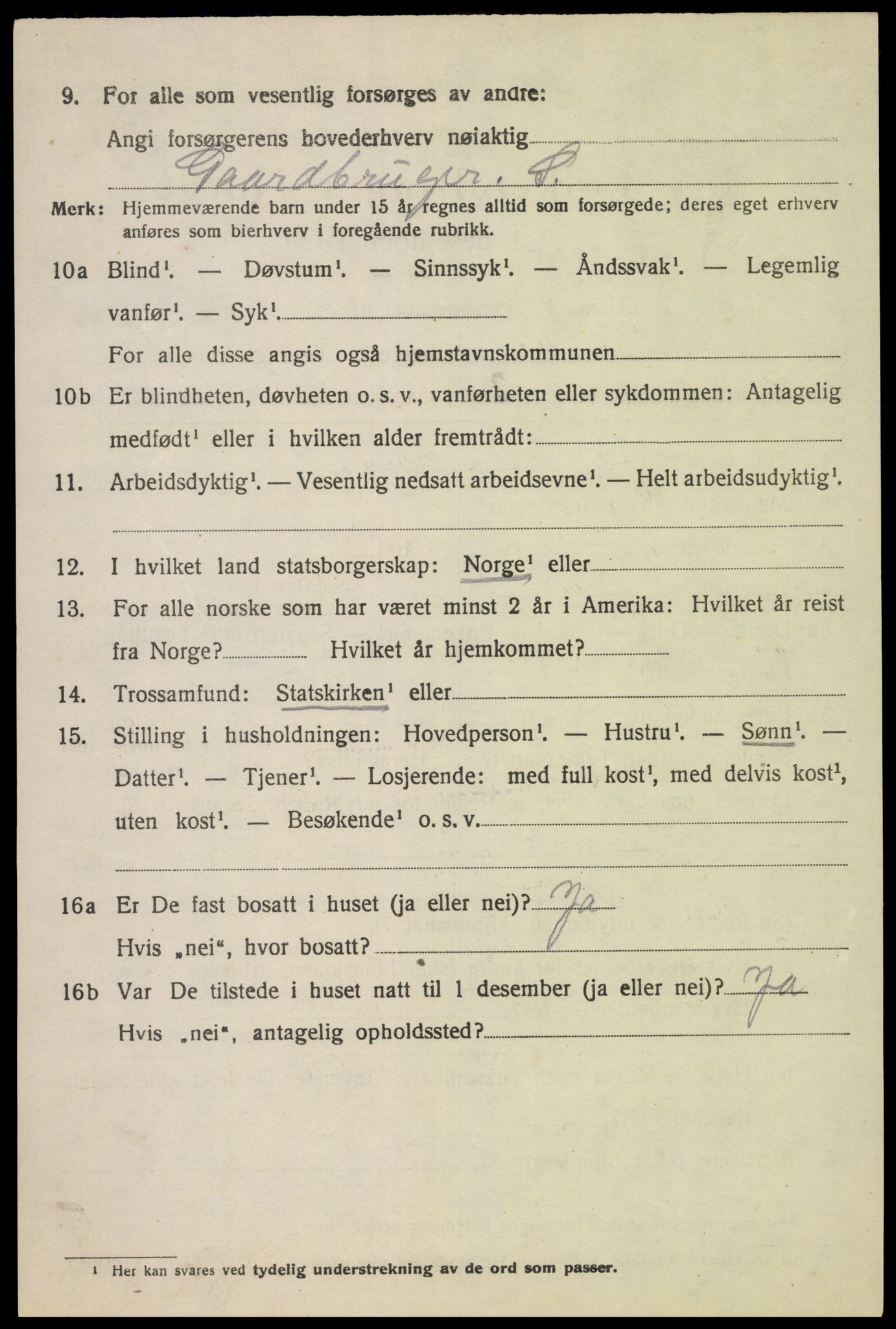 SAK, 1920 census for Fjotland, 1920, p. 1543