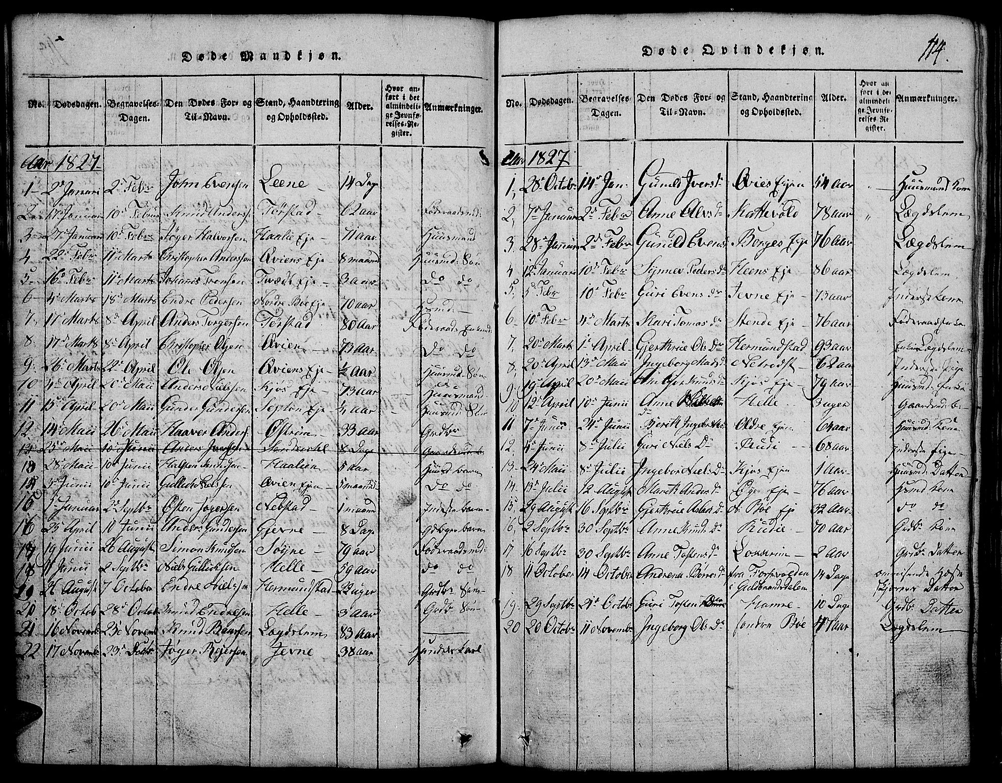 Vang prestekontor, Valdres, SAH/PREST-140/H/Hb/L0002: Parish register (copy) no. 2, 1814-1889, p. 114