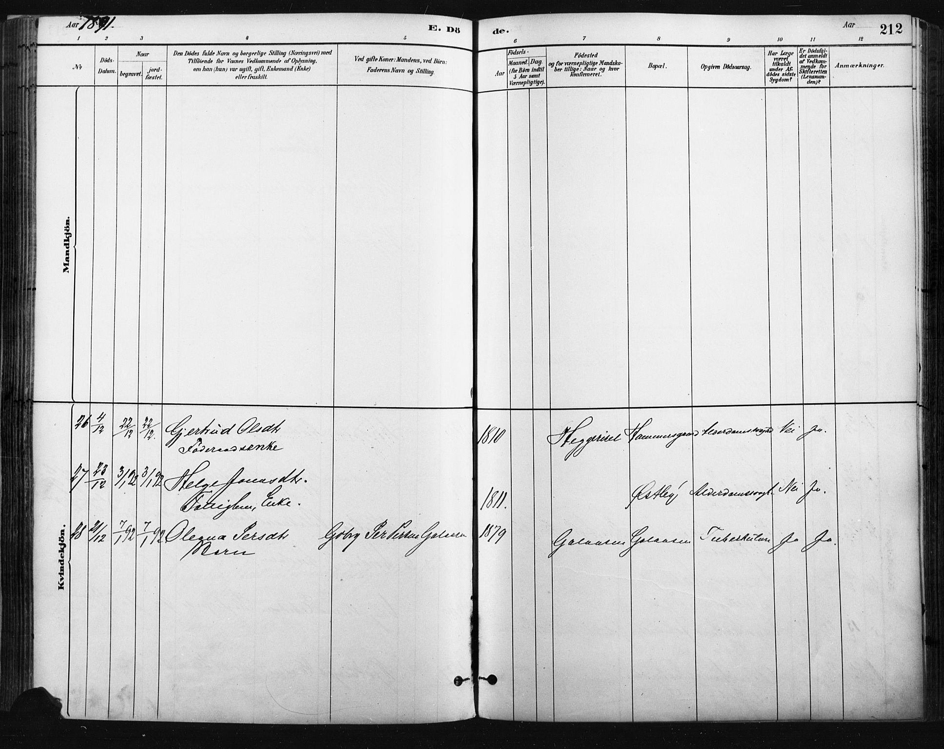 Trysil prestekontor, SAH/PREST-046/H/Ha/Haa/L0009: Parish register (official) no. 9, 1881-1897, p. 212
