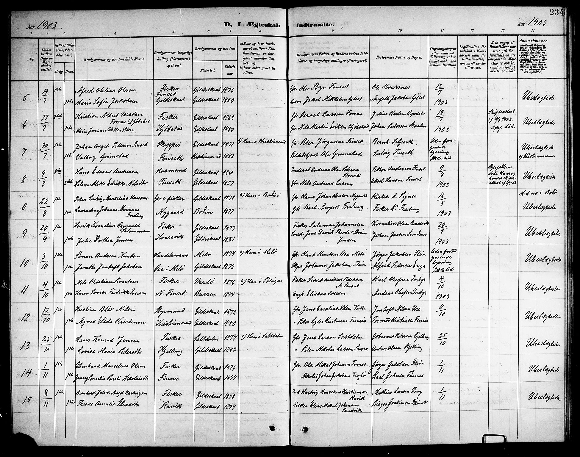 Ministerialprotokoller, klokkerbøker og fødselsregistre - Nordland, SAT/A-1459/805/L0109: Parish register (copy) no. 805C05, 1900-1911, p. 234