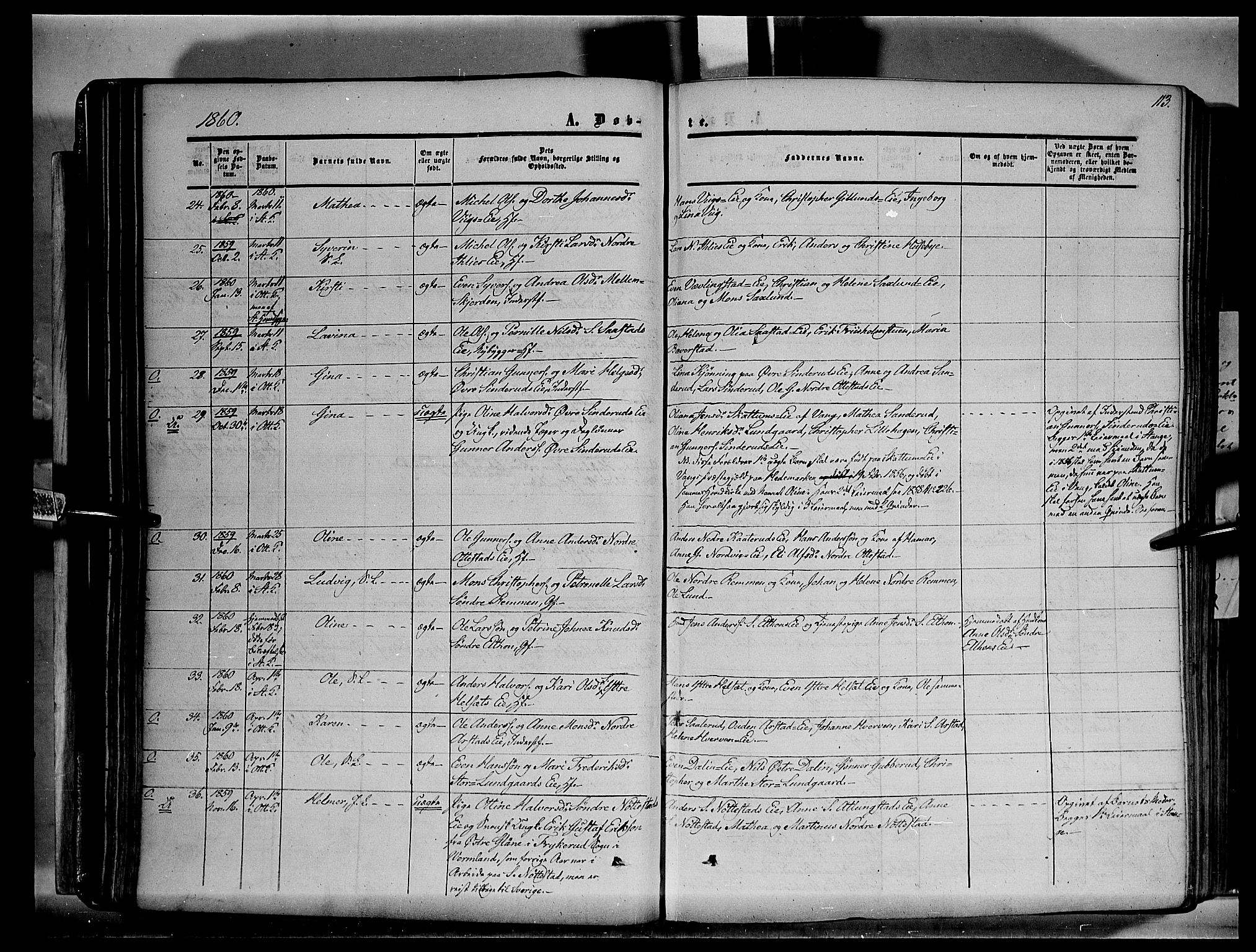 Stange prestekontor, AV/SAH-PREST-002/K/L0012: Parish register (official) no. 12, 1852-1862, p. 113