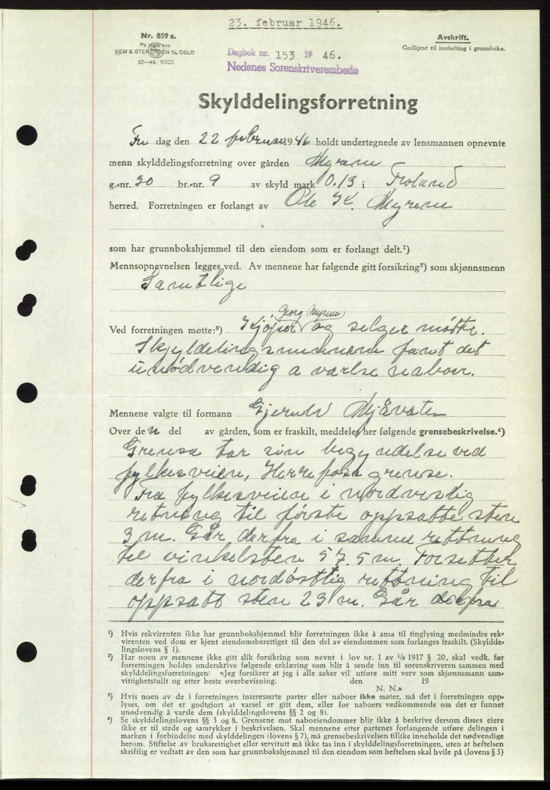 Nedenes sorenskriveri, AV/SAK-1221-0006/G/Gb/Gba/L0054: Mortgage book no. A6c, 1946-1946, Diary no: : 153/1946