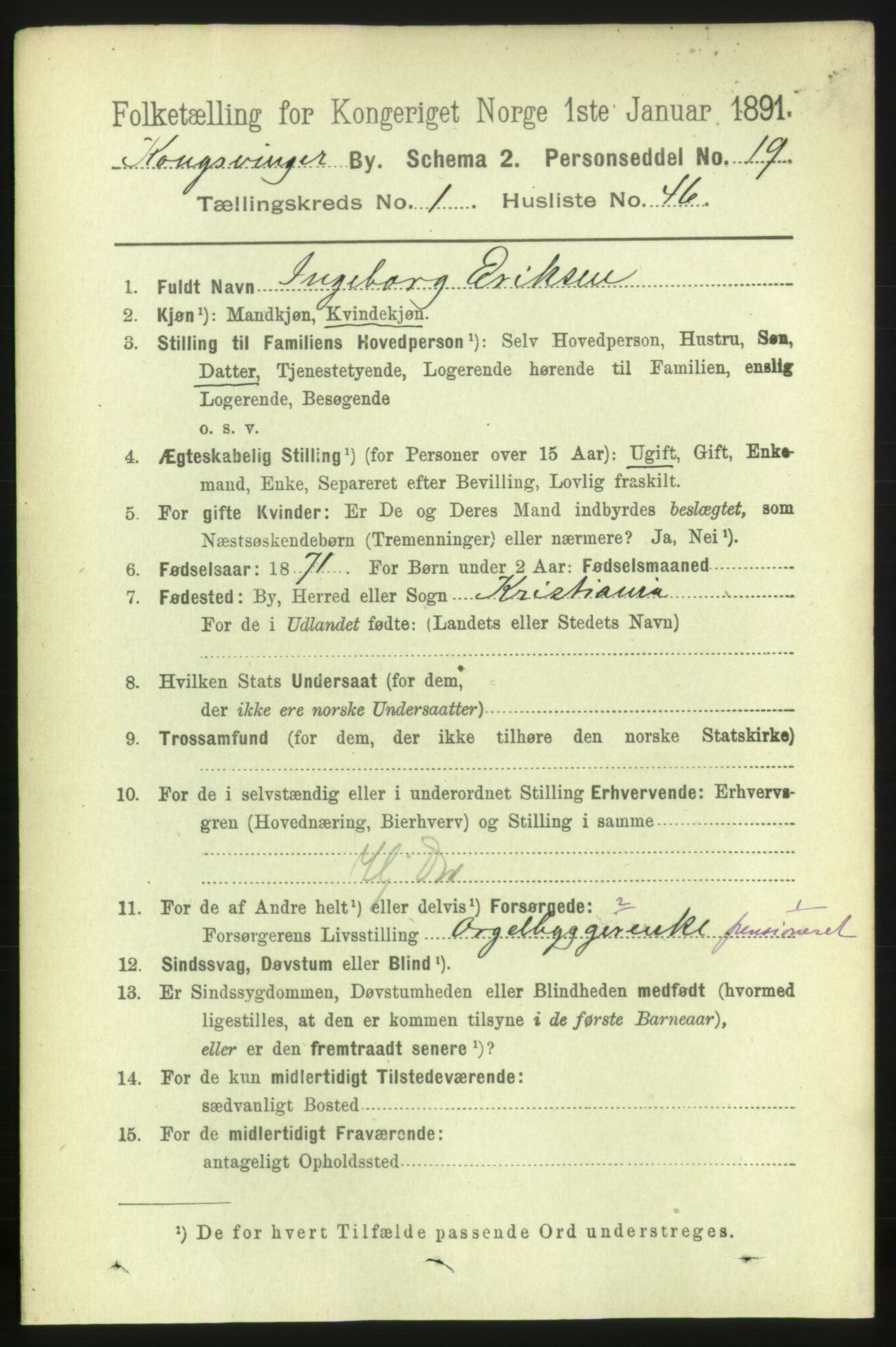 RA, 1891 census for 0402 Kongsvinger, 1891, p. 788