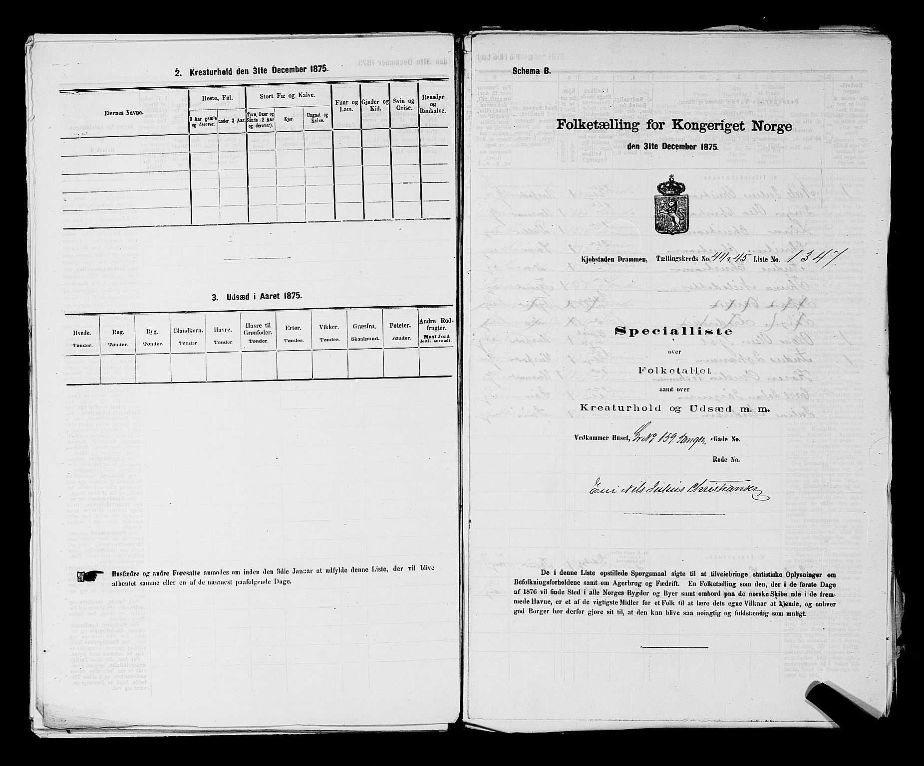 SAKO, 1875 census for 0602 Drammen, 1875, p. 3652