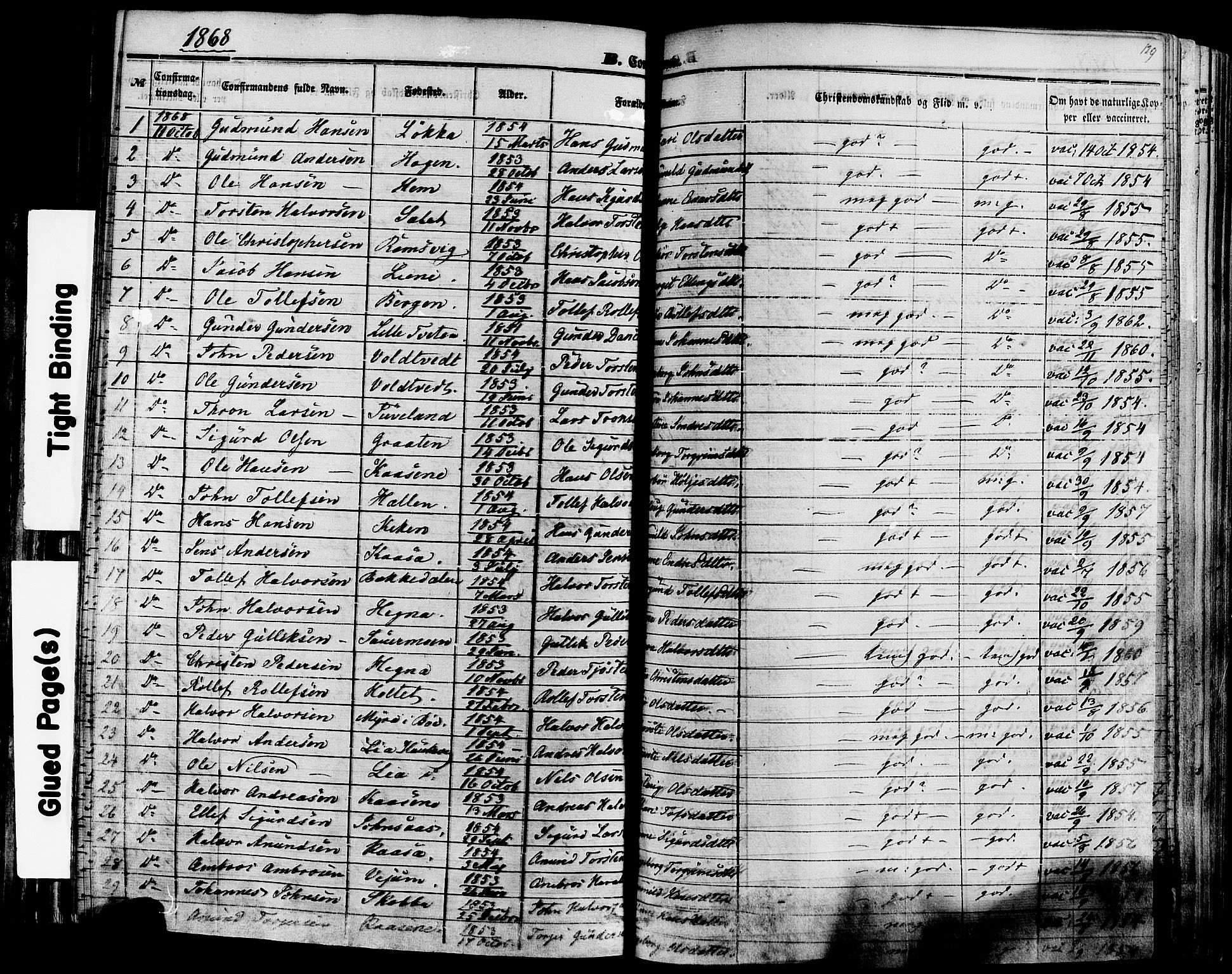 Sauherad kirkebøker, SAKO/A-298/F/Fa/L0007: Parish register (official) no. I 7, 1851-1873, p. 129