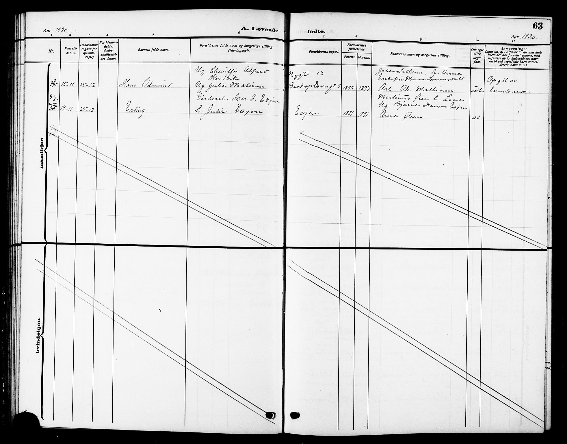 Ministerialprotokoller, klokkerbøker og fødselsregistre - Sør-Trøndelag, SAT/A-1456/669/L0831: Parish register (copy) no. 669C01, 1909-1924, p. 63