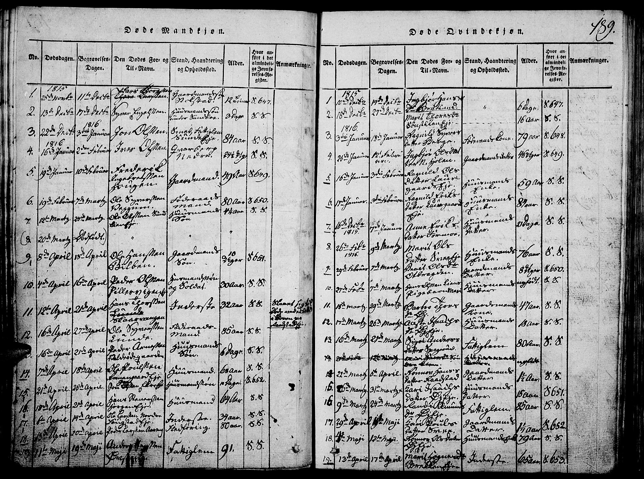 Vågå prestekontor, SAH/PREST-076/H/Ha/Hab/L0001: Parish register (copy) no. 1, 1815-1827, p. 188-189