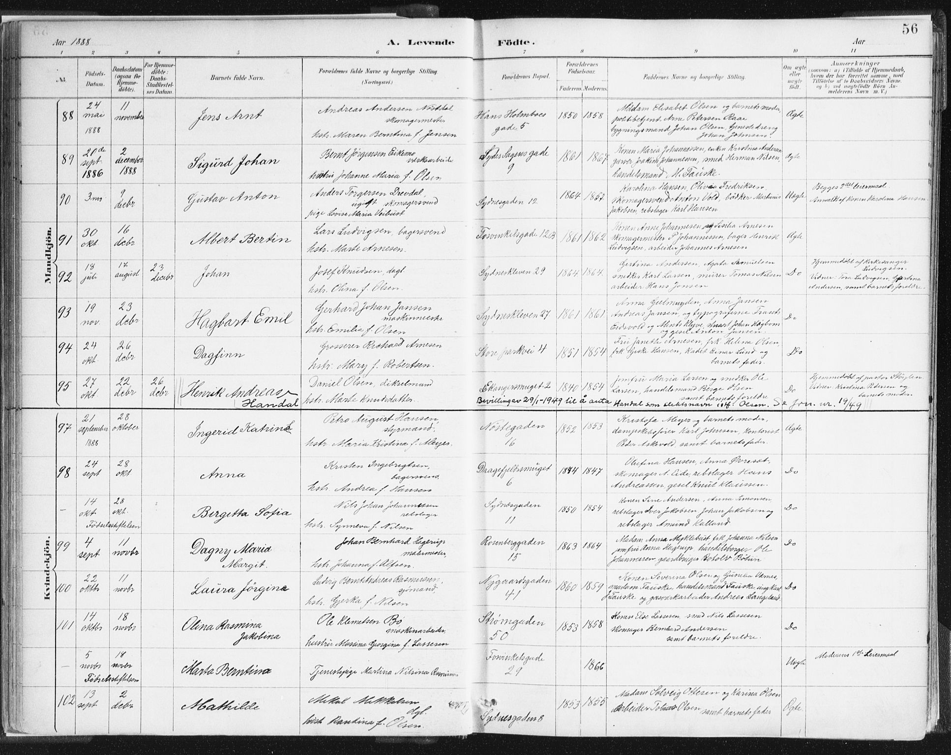Johanneskirken sokneprestembete, AV/SAB-A-76001/H/Haa/L0001: Parish register (official) no. A 1, 1885-1900, p. 56