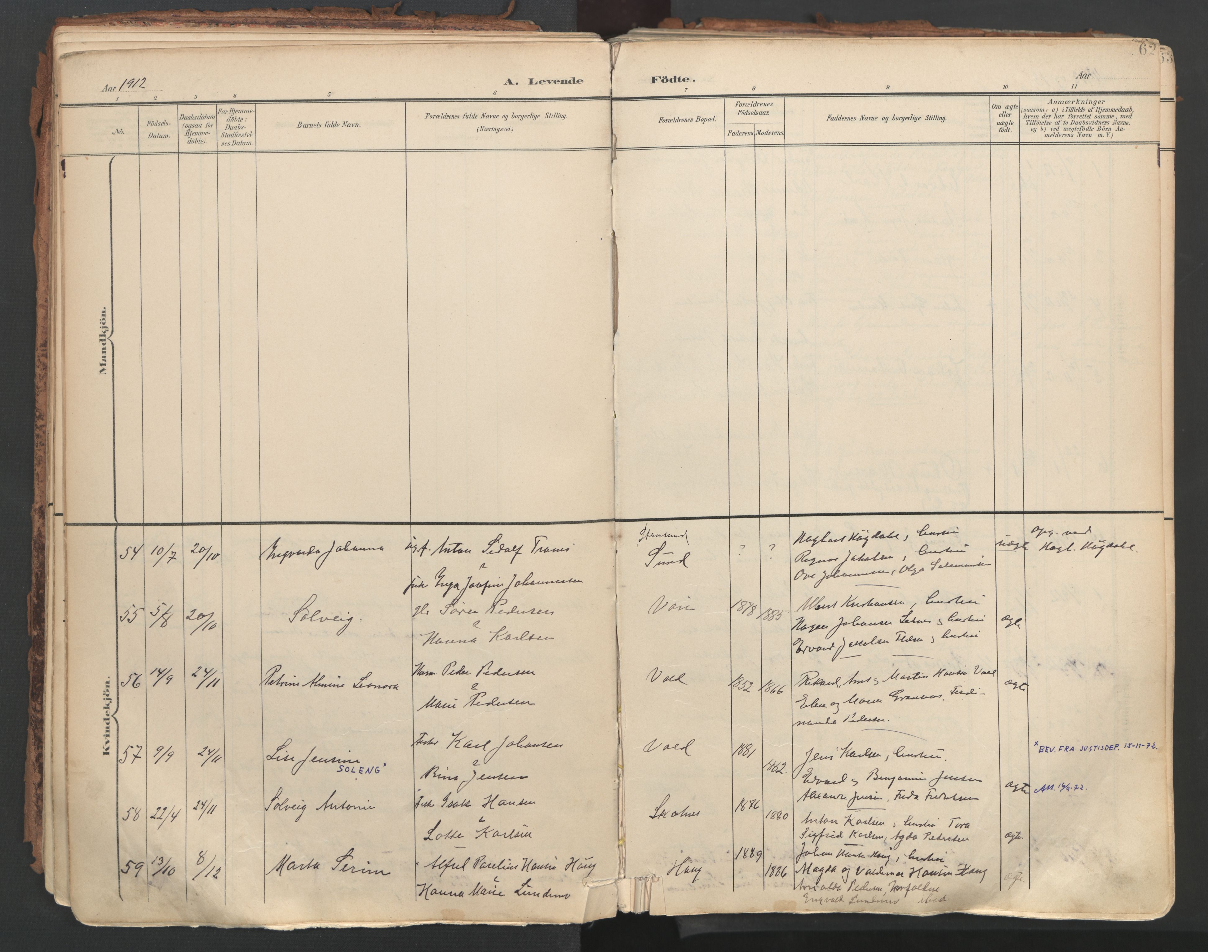 Ministerialprotokoller, klokkerbøker og fødselsregistre - Nordland, AV/SAT-A-1459/881/L1154: Parish register (official) no. 881A07, 1907-1918, p. 62