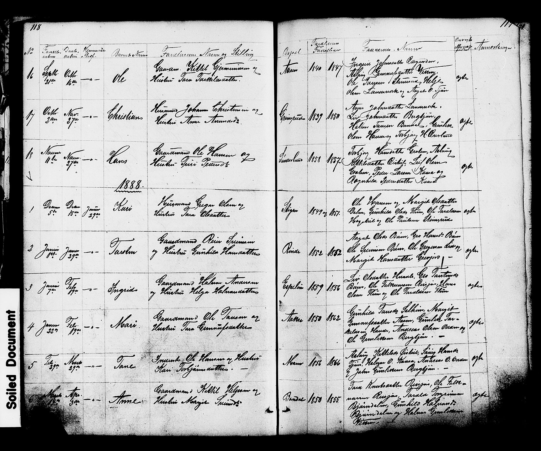 Hjartdal kirkebøker, SAKO/A-270/G/Gc/L0002: Parish register (copy) no. III 2, 1854-1890, p. 118-119