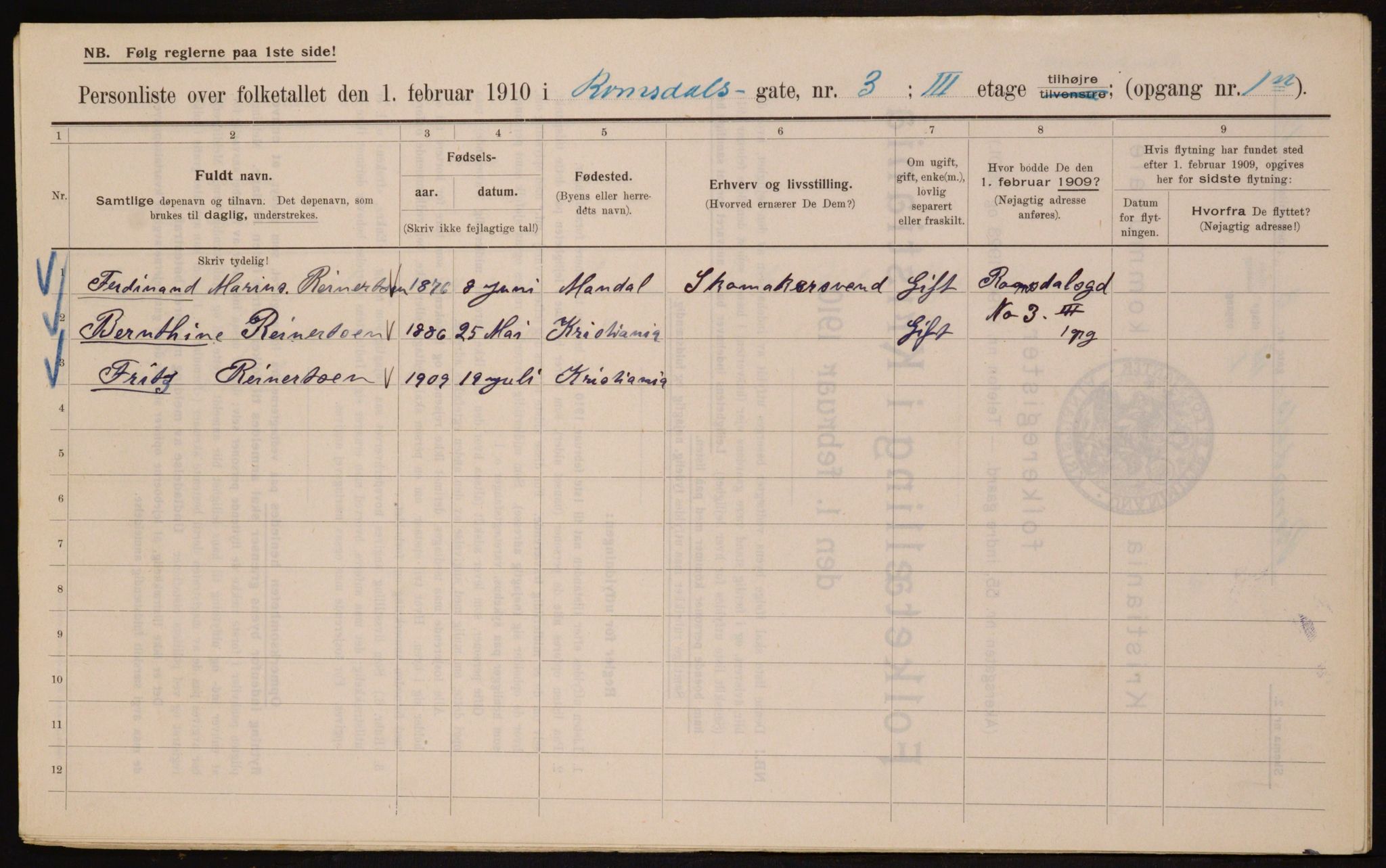 OBA, Municipal Census 1910 for Kristiania, 1910, p. 79542