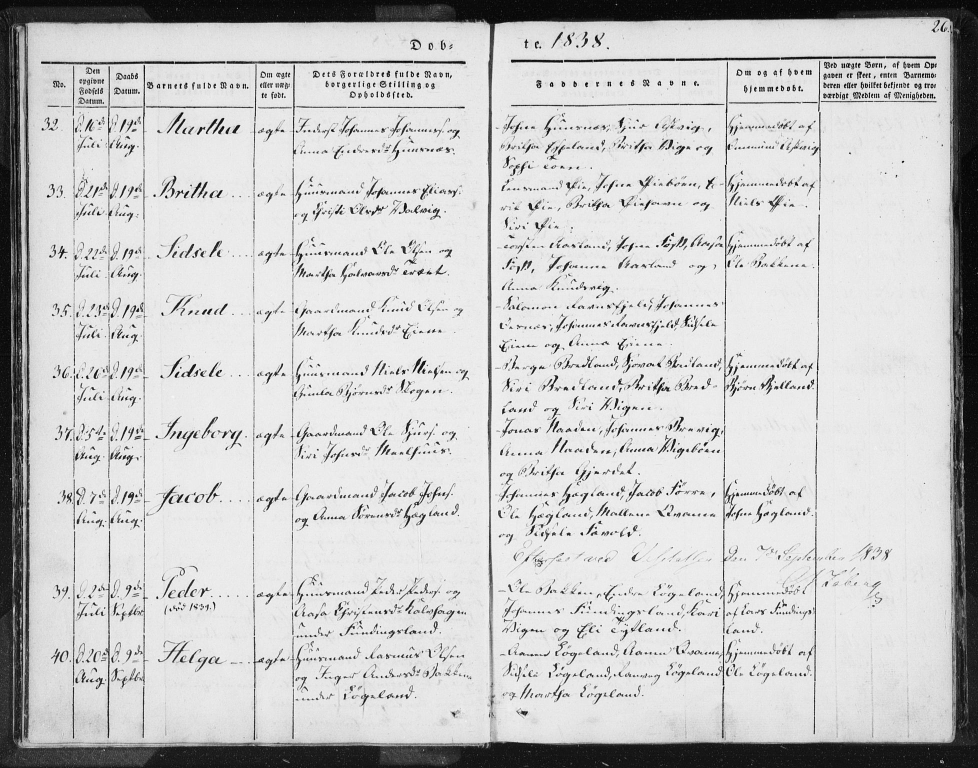 Hjelmeland sokneprestkontor, AV/SAST-A-101843/01/IV/L0006: Parish register (official) no. A 6, 1834-1845, p. 26