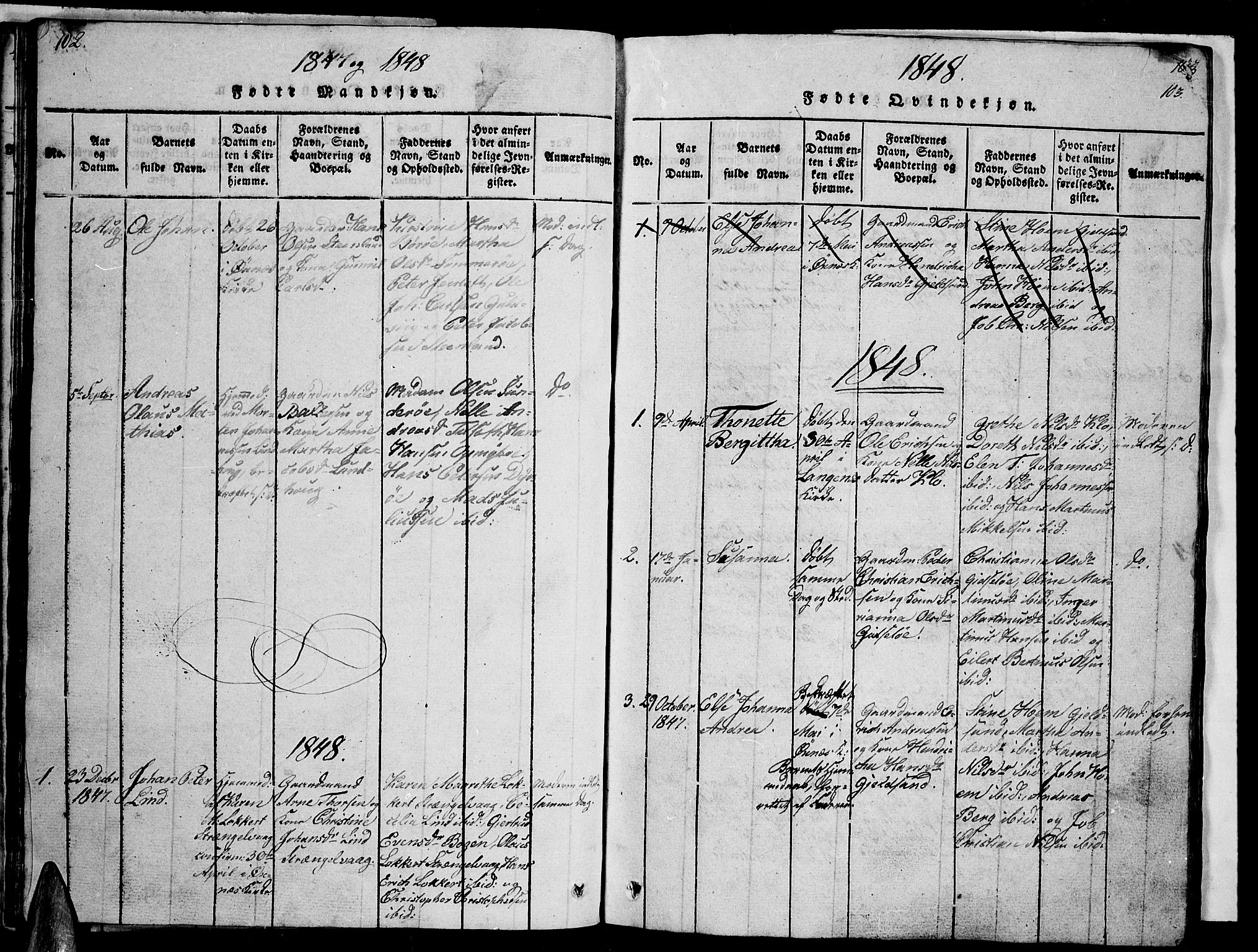 Ministerialprotokoller, klokkerbøker og fødselsregistre - Nordland, AV/SAT-A-1459/893/L1346: Parish register (copy) no. 893C01, 1820-1858, p. 102-103