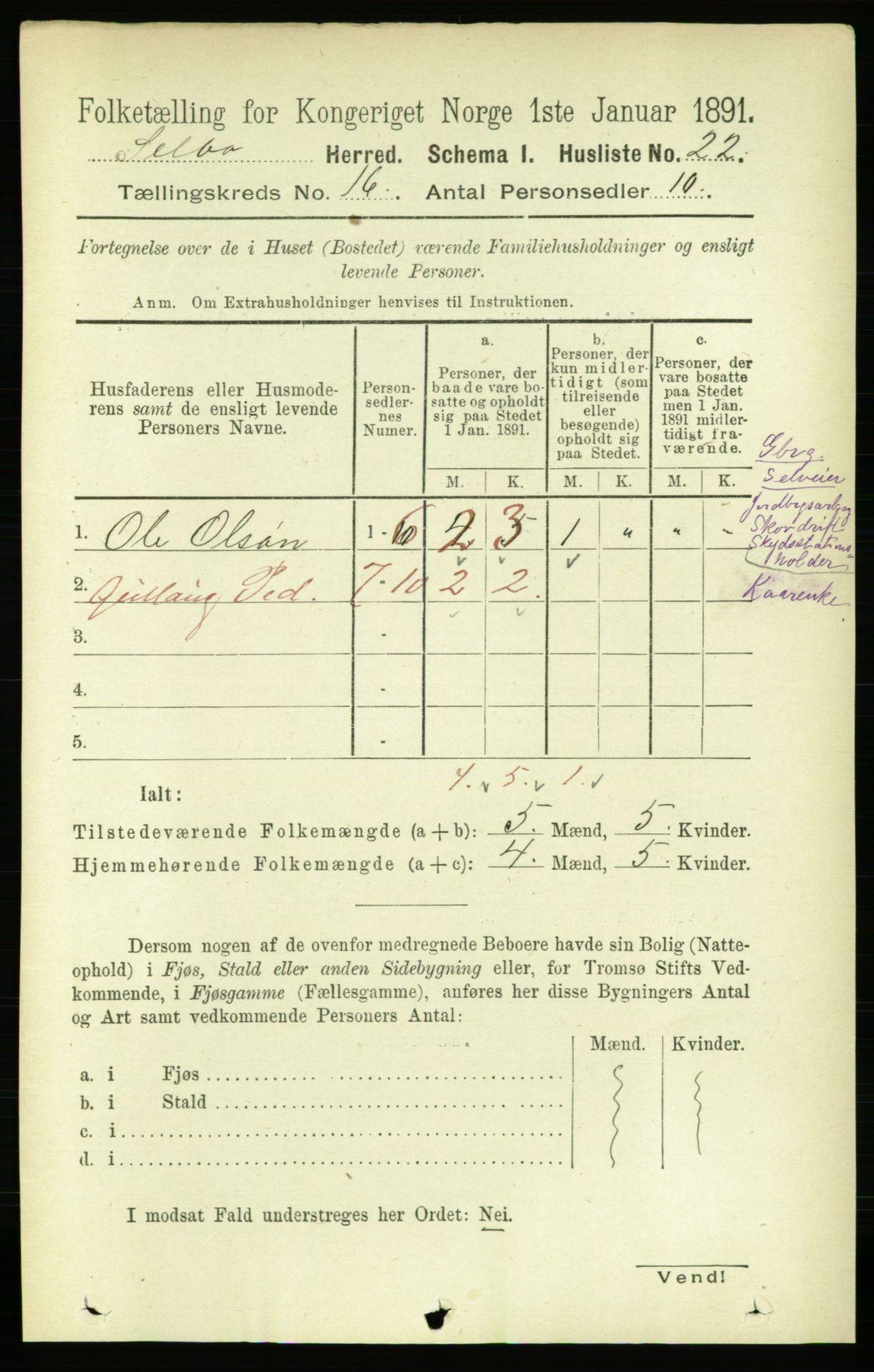 RA, 1891 census for 1664 Selbu, 1891, p. 5708