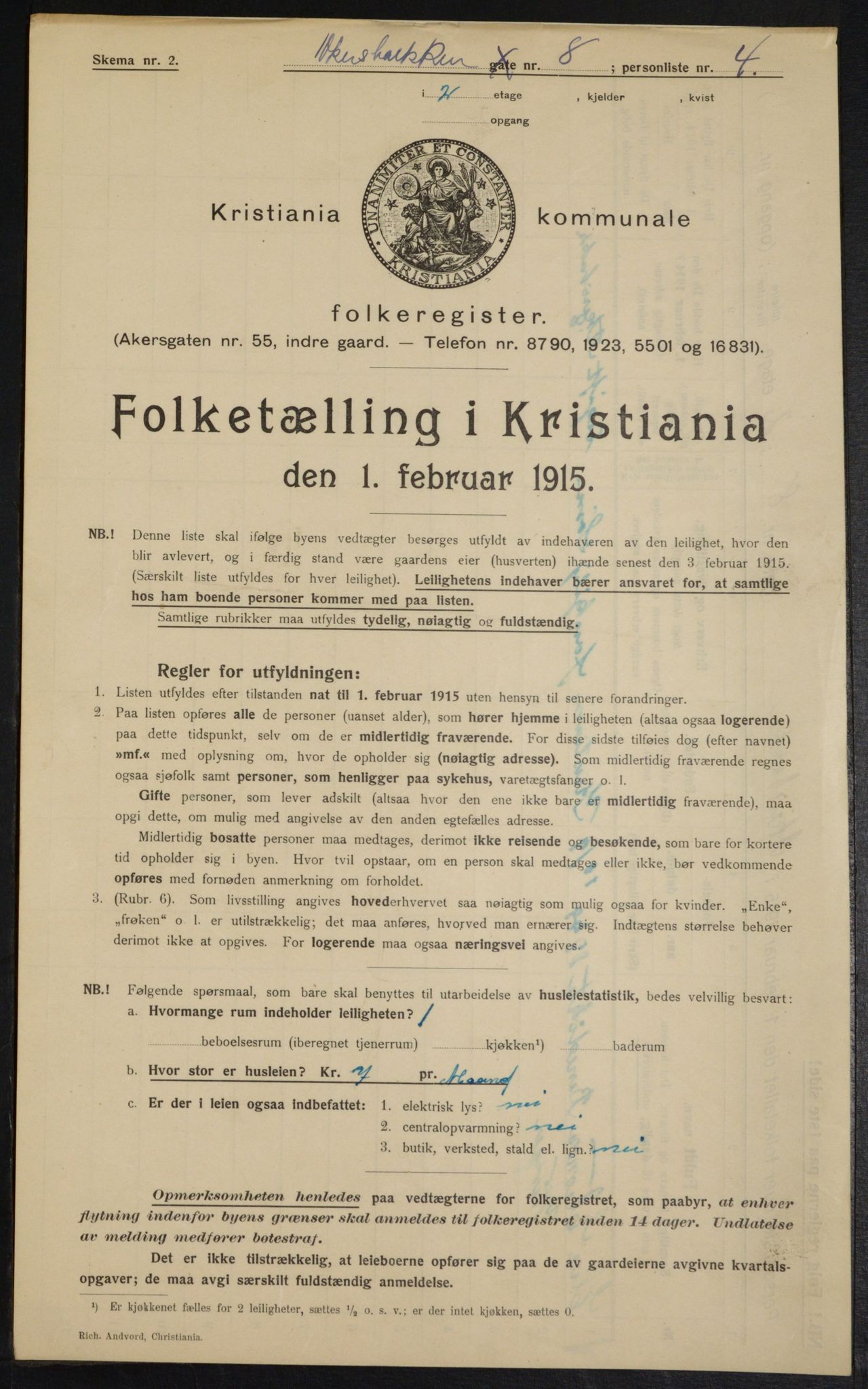 OBA, Municipal Census 1915 for Kristiania, 1915, p. 30