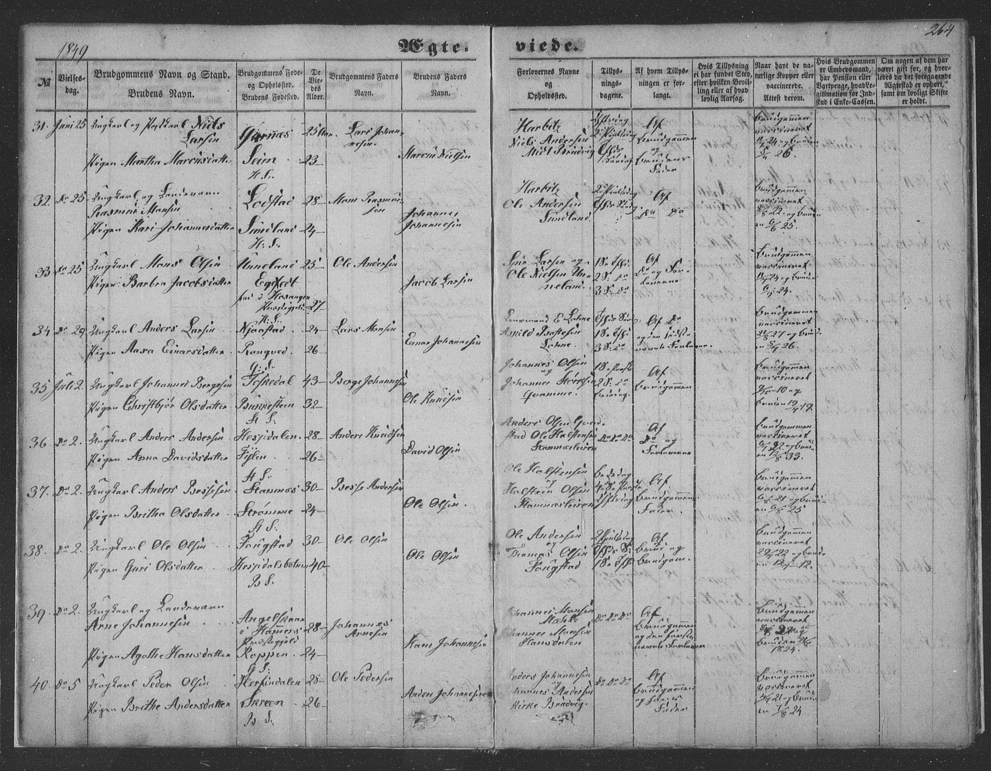 Haus sokneprestembete, AV/SAB-A-75601/H/Haa: Parish register (official) no. A 16 II, 1848-1857, p. 264