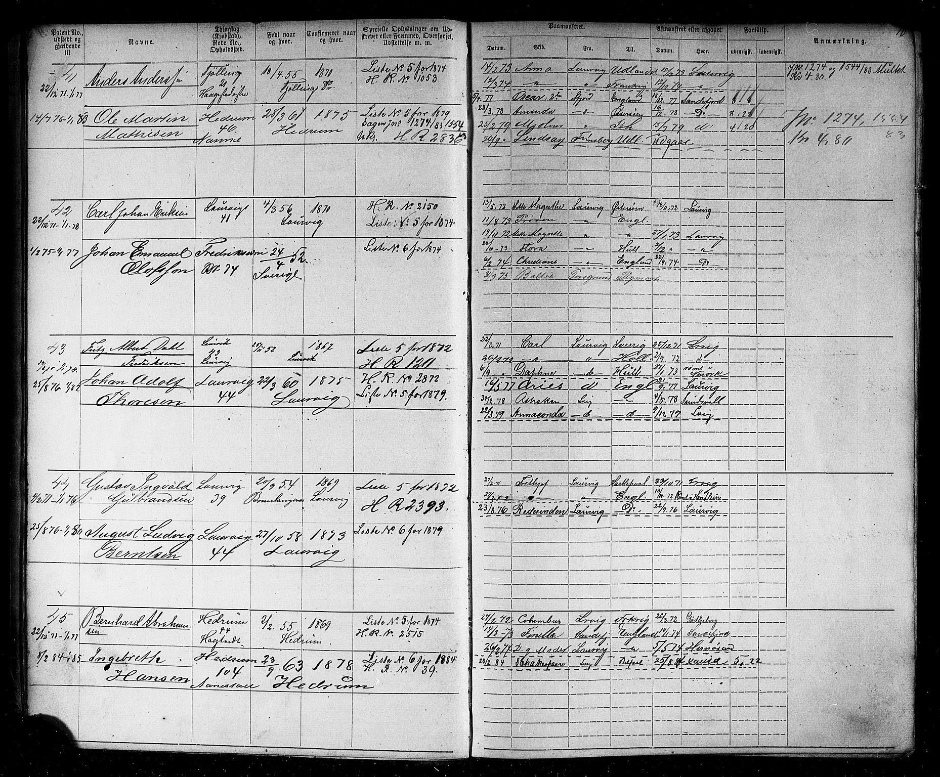 Larvik innrulleringskontor, AV/SAKO-A-787/F/Fb/L0004: Annotasjonsrulle, 1870-1882, p. 11