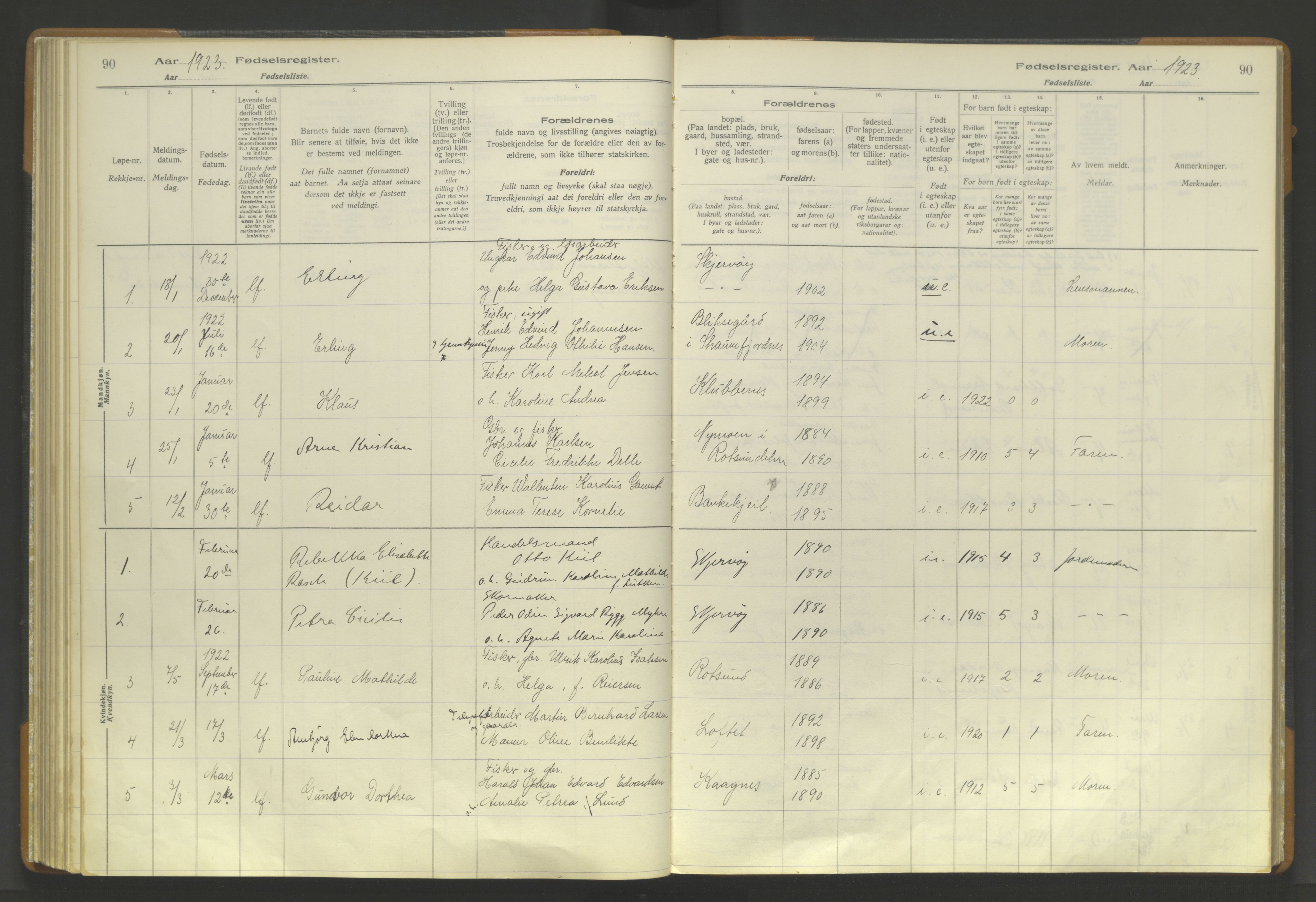 Skjervøy sokneprestkontor, AV/SATØ-S-1300/I/Ia/L0056: Birth register no. 56, 1916-1932, p. 90