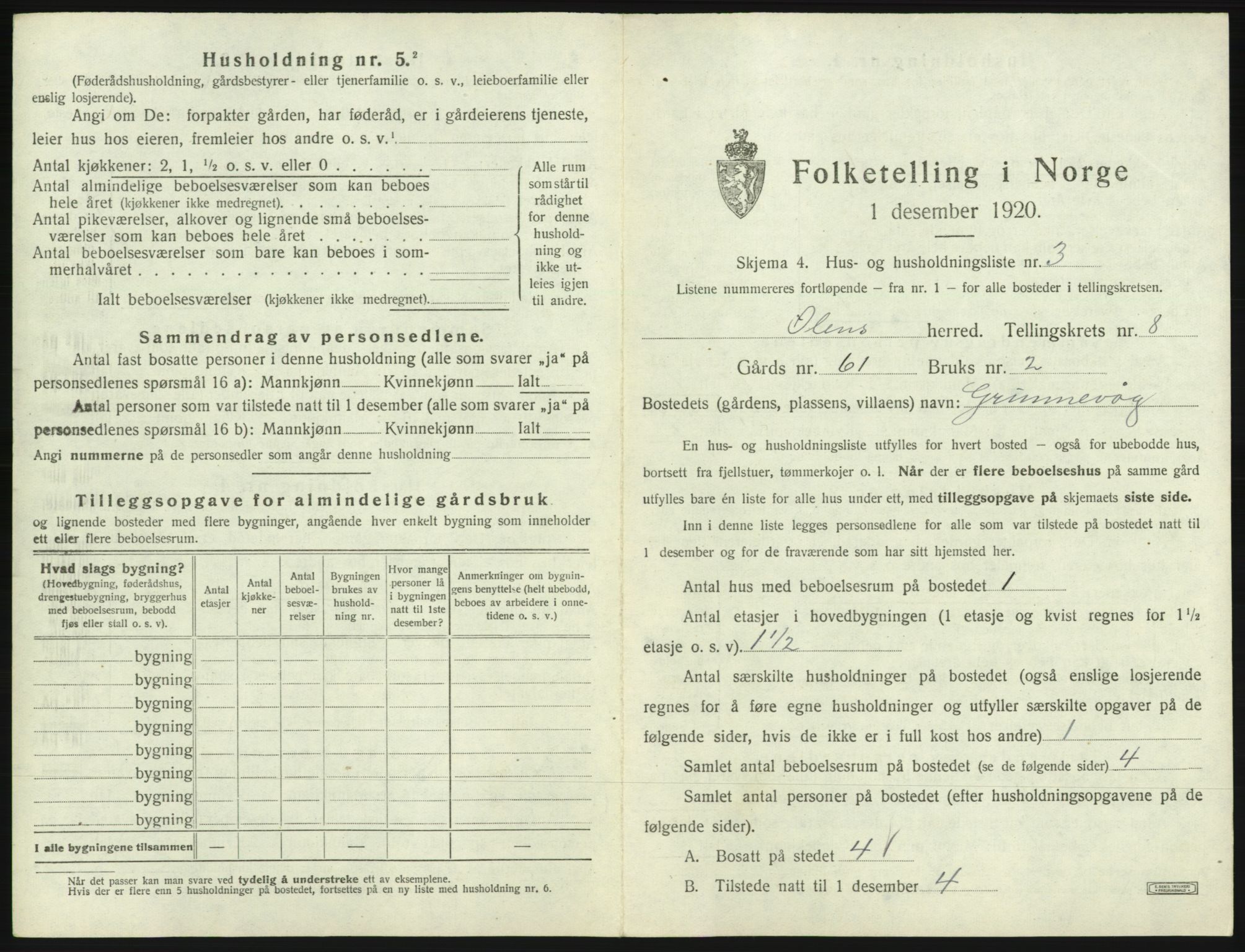 SAB, 1920 census for Ølen, 1920, p. 552