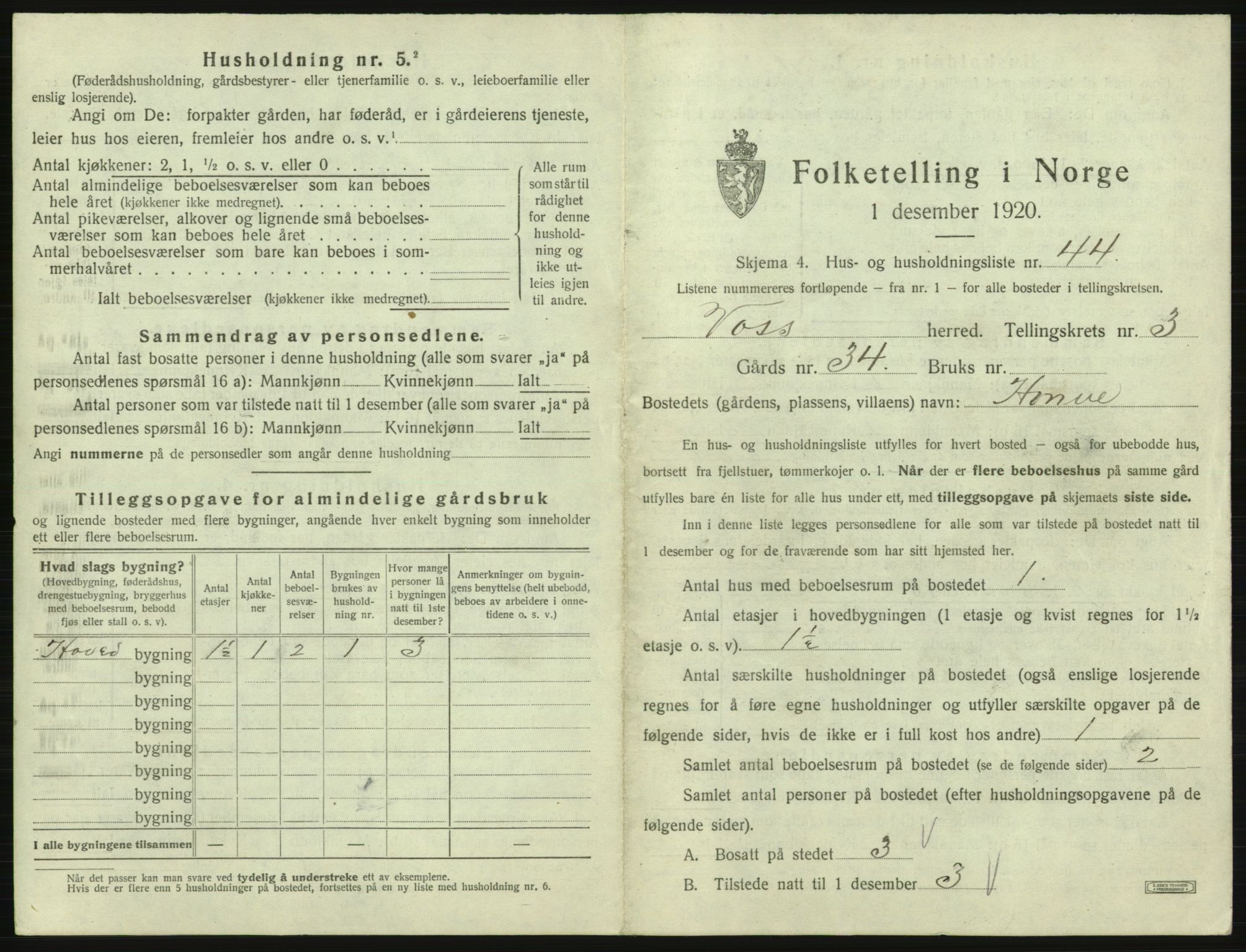 SAB, 1920 census for Voss, 1920, p. 393