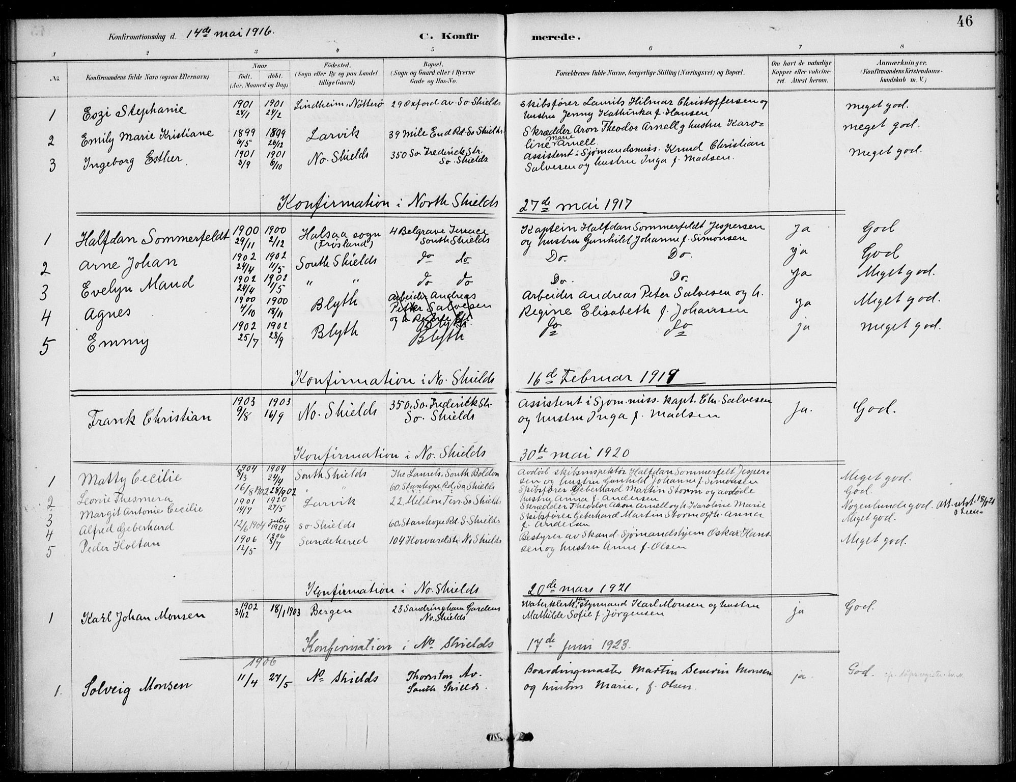 Den norske sjømannsmisjon i utlandet/Tyne-havnene (North Shields og New Castle), SAB/SAB/PA-0101/H/Ha/L0002: Parish register (official) no. A 2, 1883-1938, p. 46