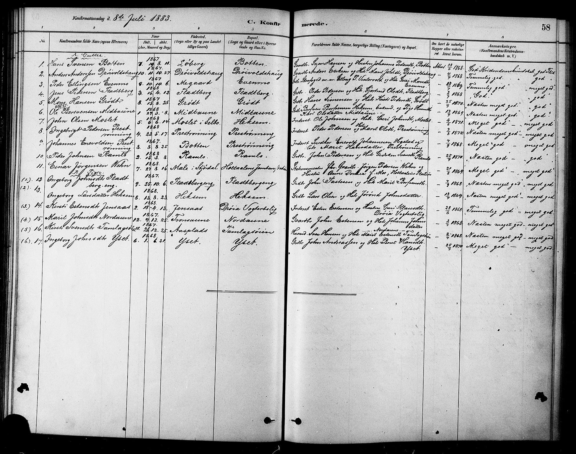 Ministerialprotokoller, klokkerbøker og fødselsregistre - Sør-Trøndelag, SAT/A-1456/685/L0972: Parish register (official) no. 685A09, 1879-1890, p. 58