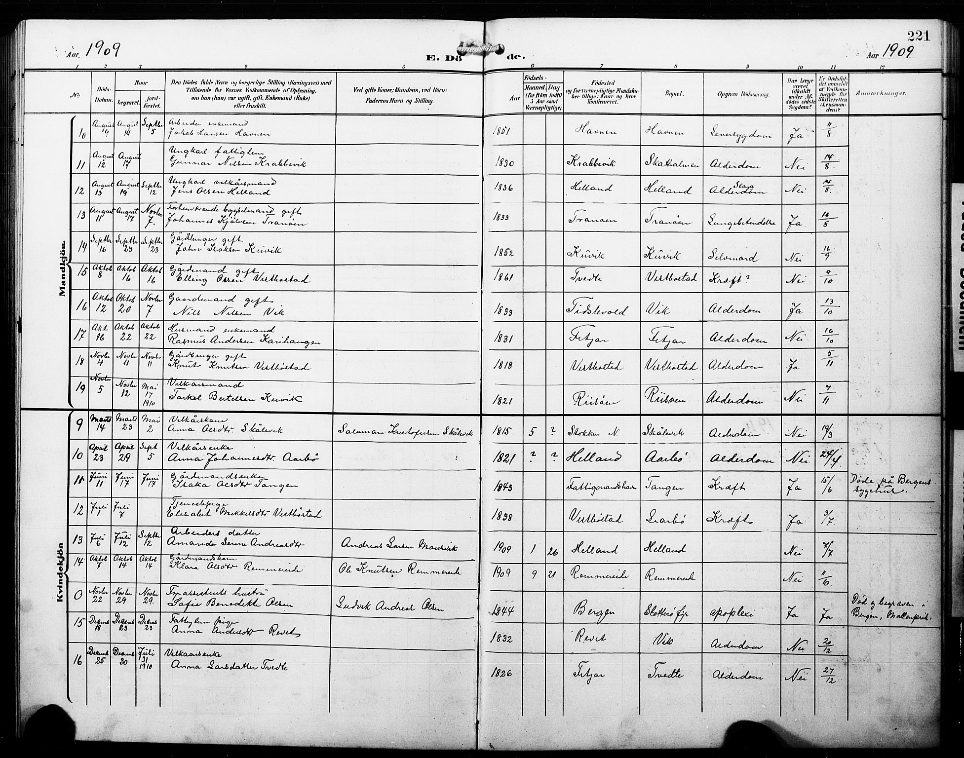 Fitjar sokneprestembete, AV/SAB-A-99926: Parish register (copy) no. B 1, 1906-1928, p. 221