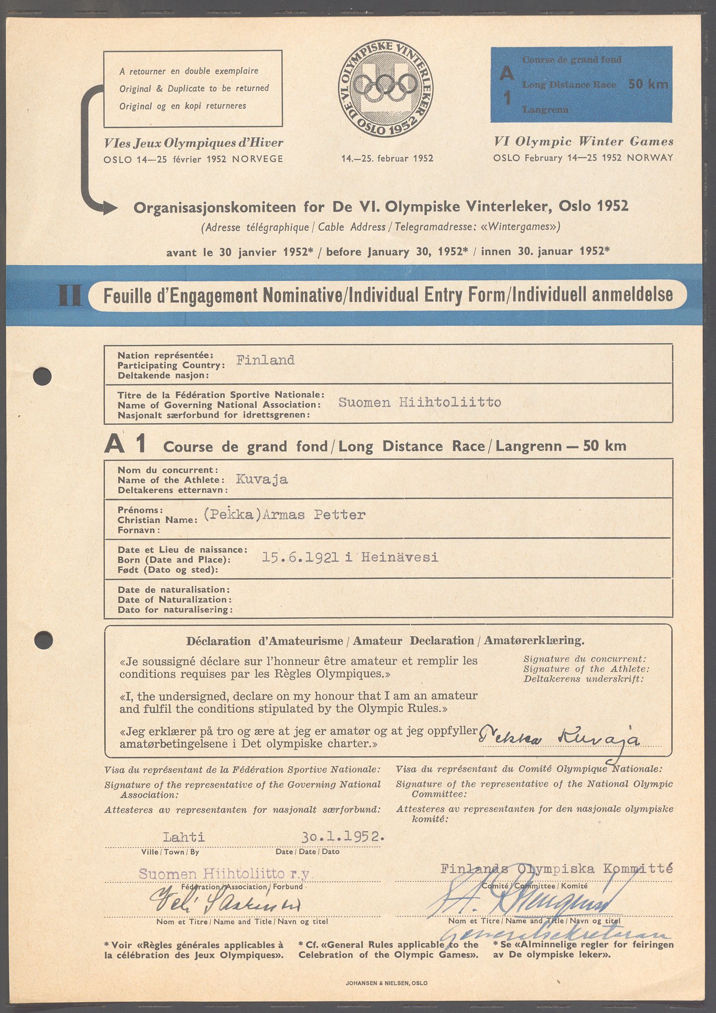 Organisasjonskomiteen for de VI. olympiske vinterleker, OBA/A-20130/H/Ha, 1951-1952, p. 17