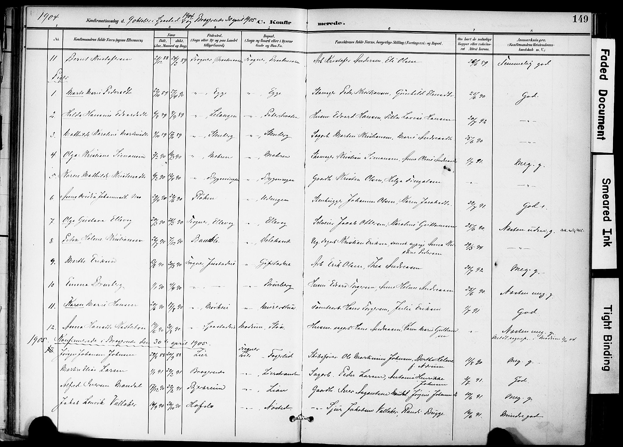 Lier kirkebøker, AV/SAKO-A-230/F/Fa/L0017: Parish register (official) no. I 17, 1901-1908, p. 149