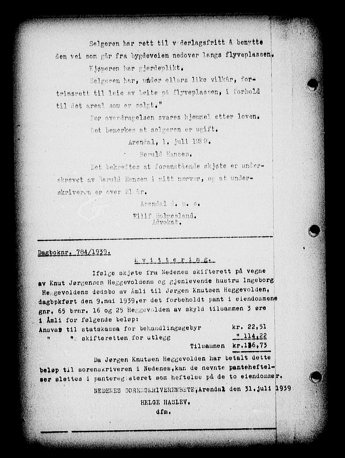 Nedenes sorenskriveri, AV/SAK-1221-0006/G/Gb/Gba/L0046: Mortgage book no. 42, 1938-1939, Diary no: : 783/1939