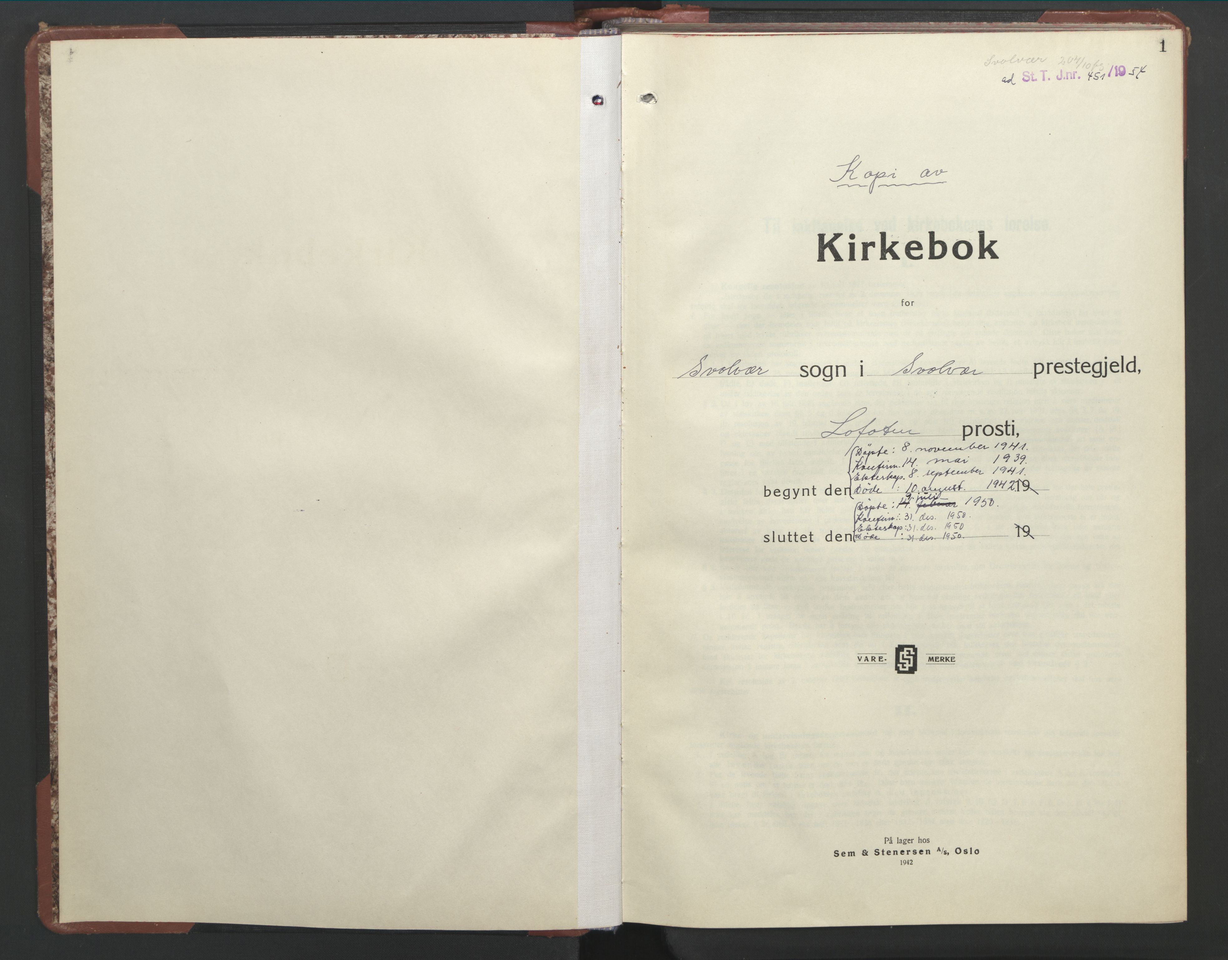 Ministerialprotokoller, klokkerbøker og fødselsregistre - Nordland, AV/SAT-A-1459/877/L1118: Parish register (copy) no. 877C02, 1939-1950, p. 1