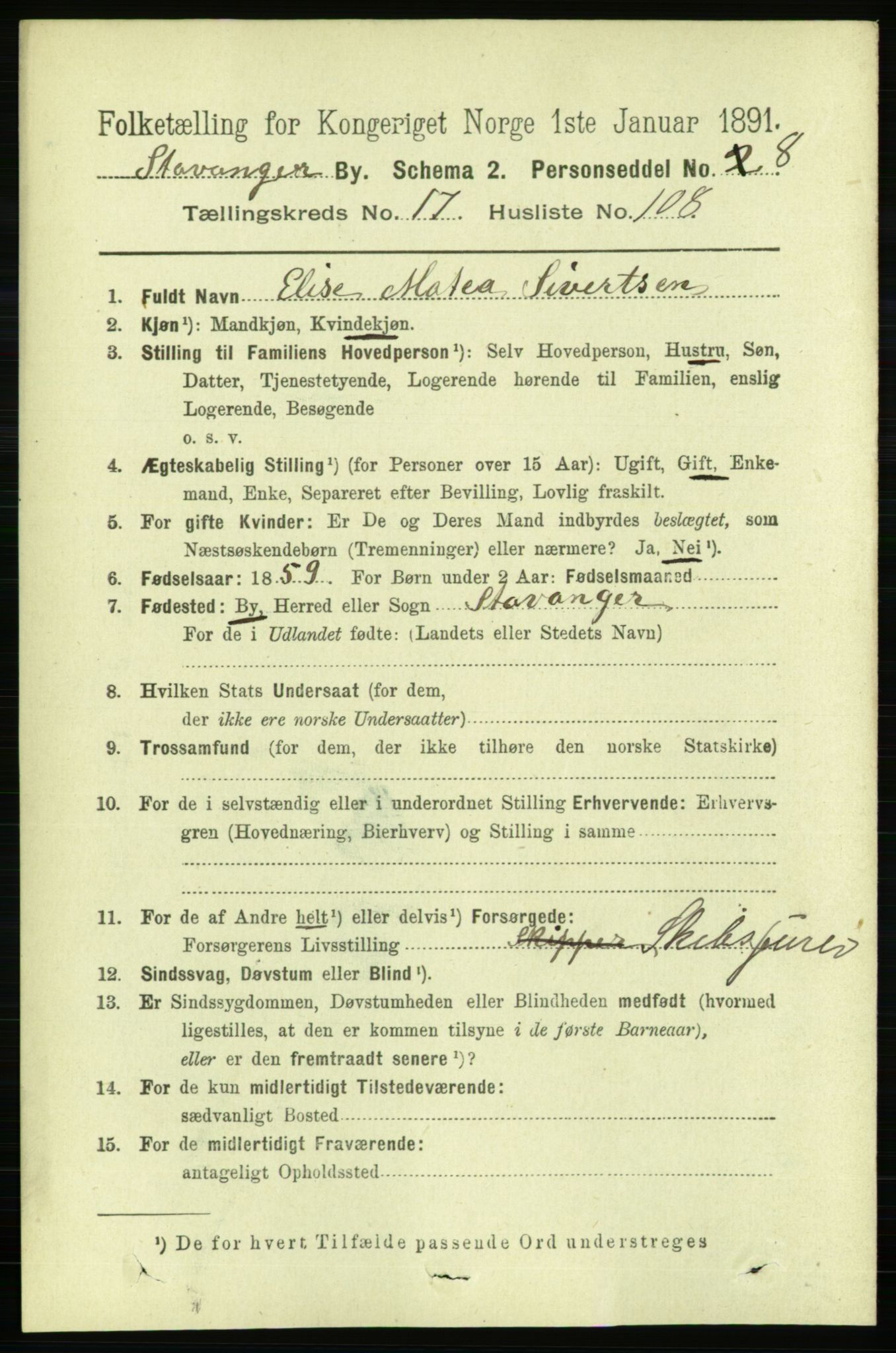 RA, 1891 census for 1103 Stavanger, 1891, p. 21123