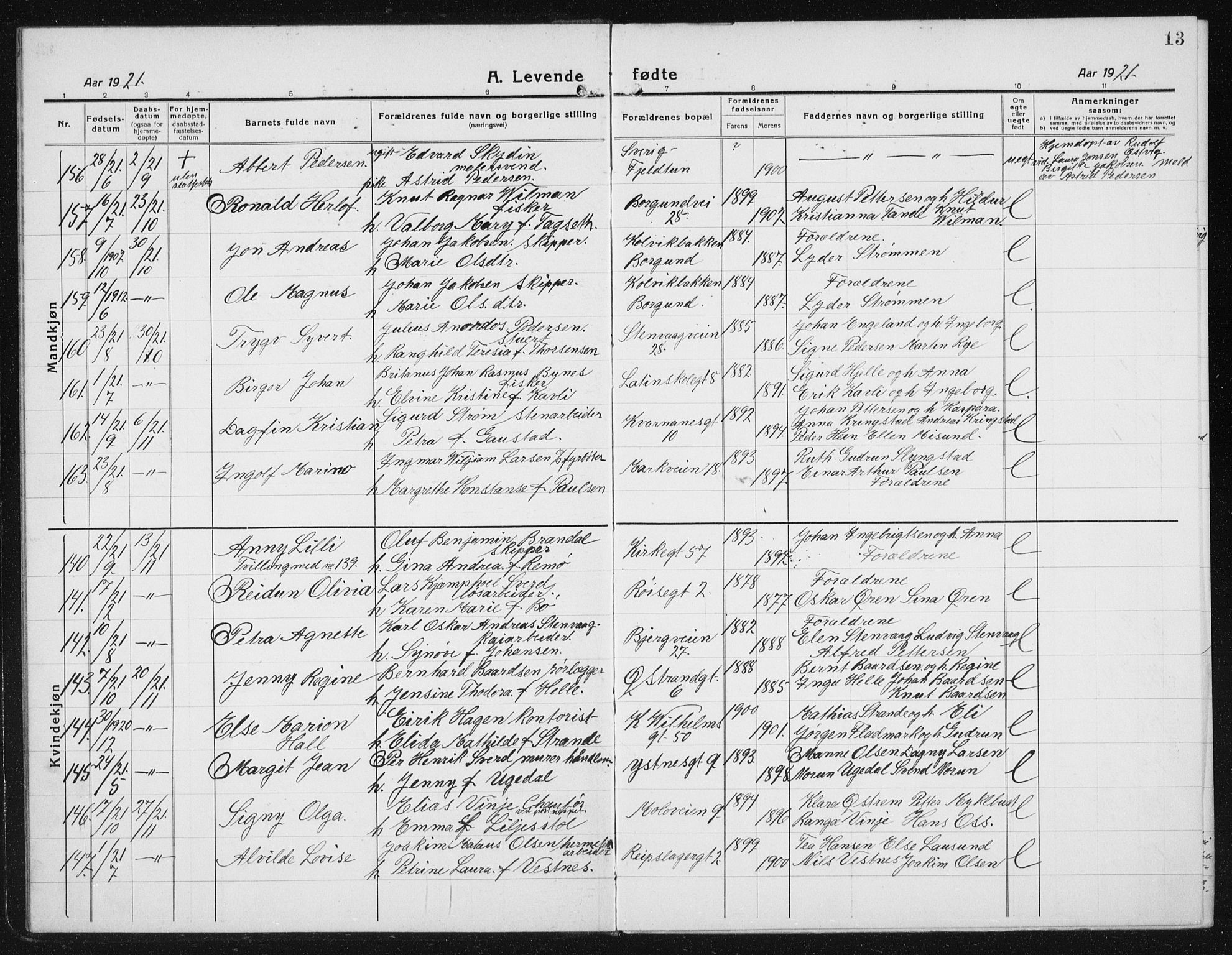 Ministerialprotokoller, klokkerbøker og fødselsregistre - Møre og Romsdal, AV/SAT-A-1454/529/L0475: Parish register (copy) no. 529C12, 1921-1934, p. 13