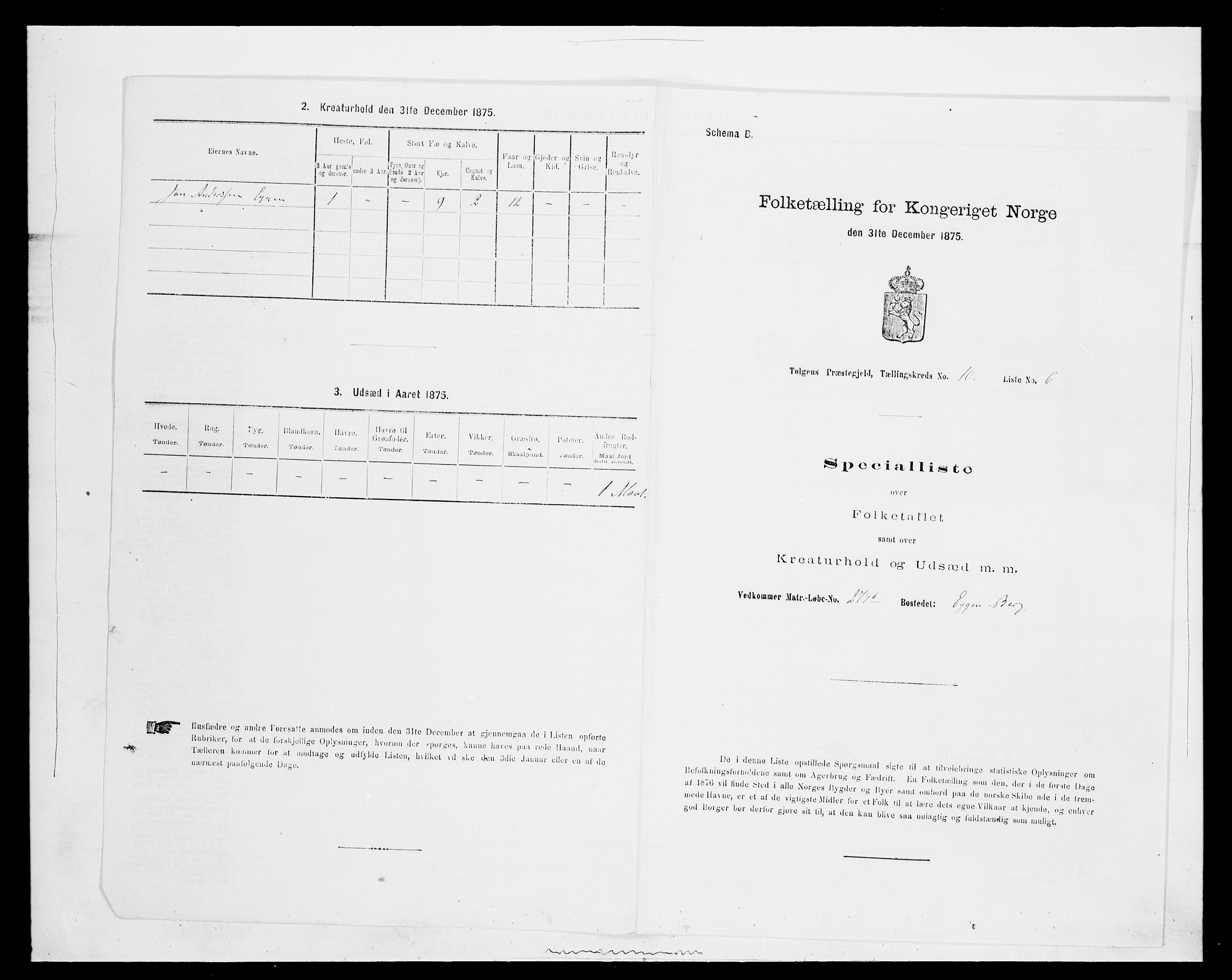 SAH, 1875 census for 0436P Tolga, 1875, p. 1008