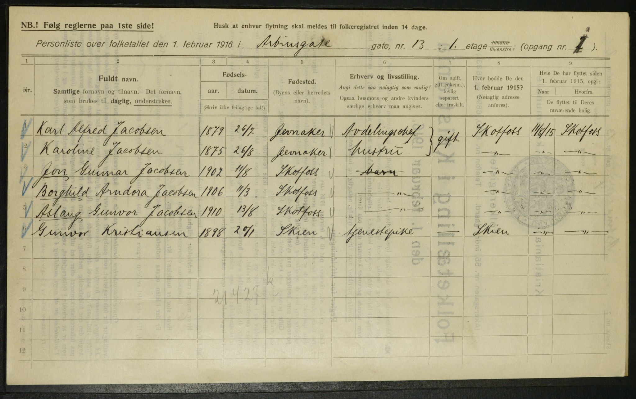 OBA, Municipal Census 1916 for Kristiania, 1916, p. 1661