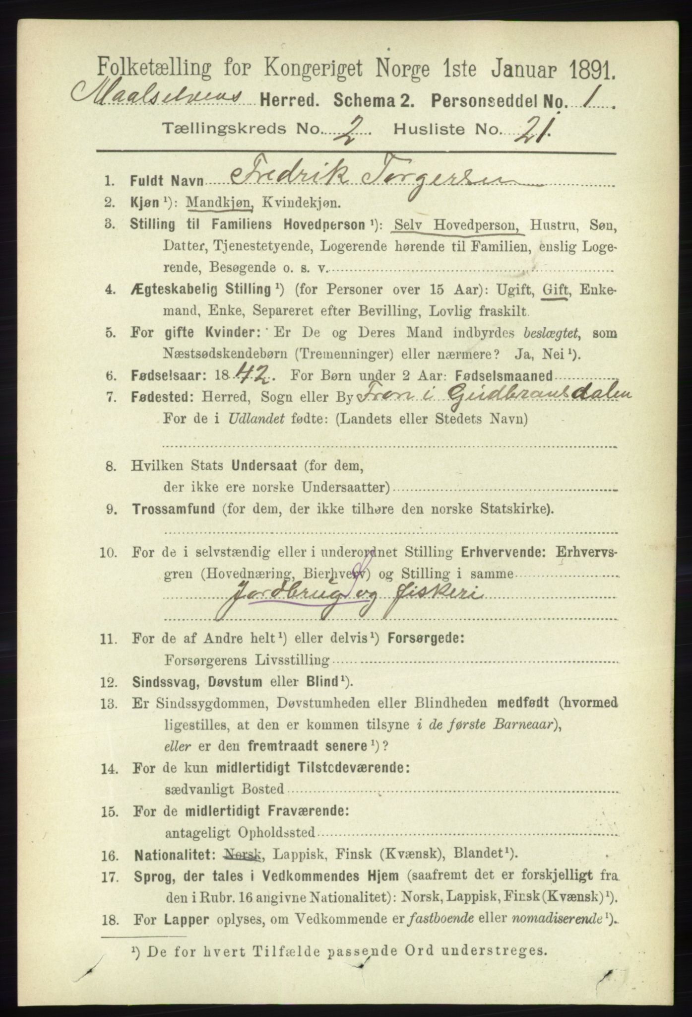 RA, 1891 census for 1924 Målselv, 1891, p. 414