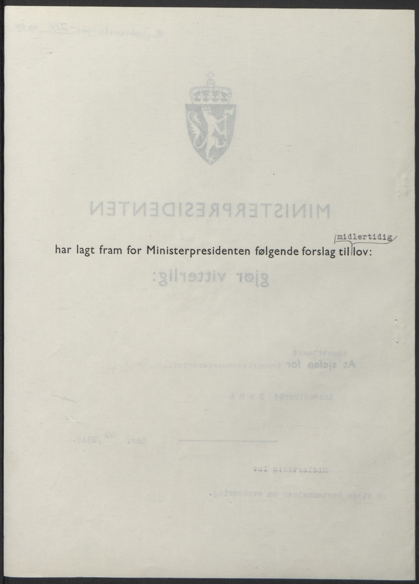 NS-administrasjonen 1940-1945 (Statsrådsekretariatet, de kommisariske statsråder mm), AV/RA-S-4279/D/Db/L0100: Lover, 1944, p. 554