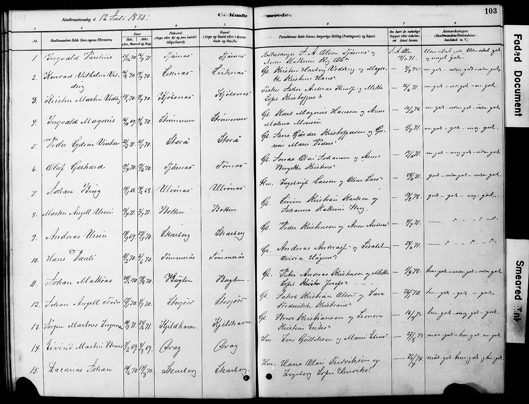 Ministerialprotokoller, klokkerbøker og fødselsregistre - Nordland, AV/SAT-A-1459/861/L0875: Parish register (copy) no. 861C01, 1879-1887, p. 103